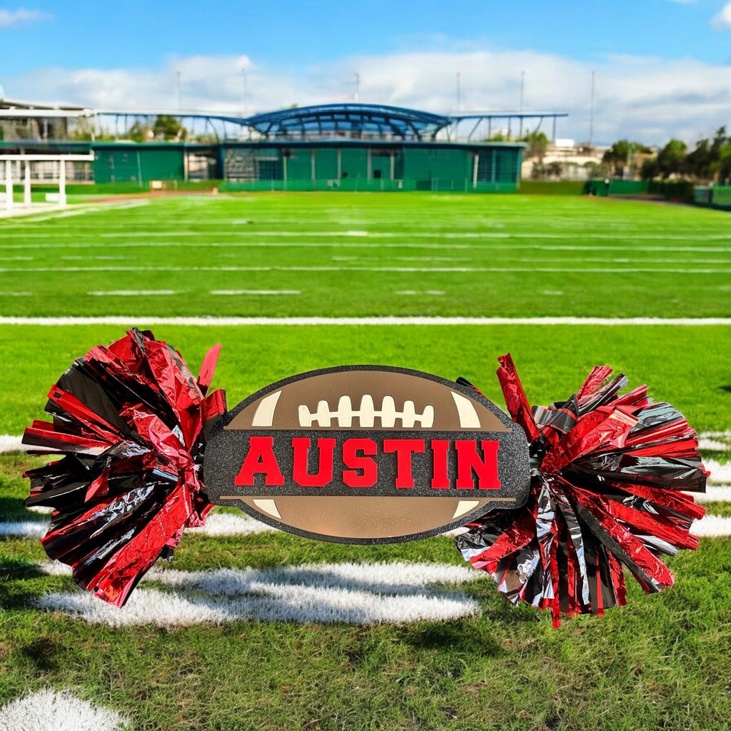 Football Cheerstick - Football Pompom Sign - Game Day Signs - Custom Acrylic Cheer Stick - Personalized Name Cheer Sign - Sport Mom Sign