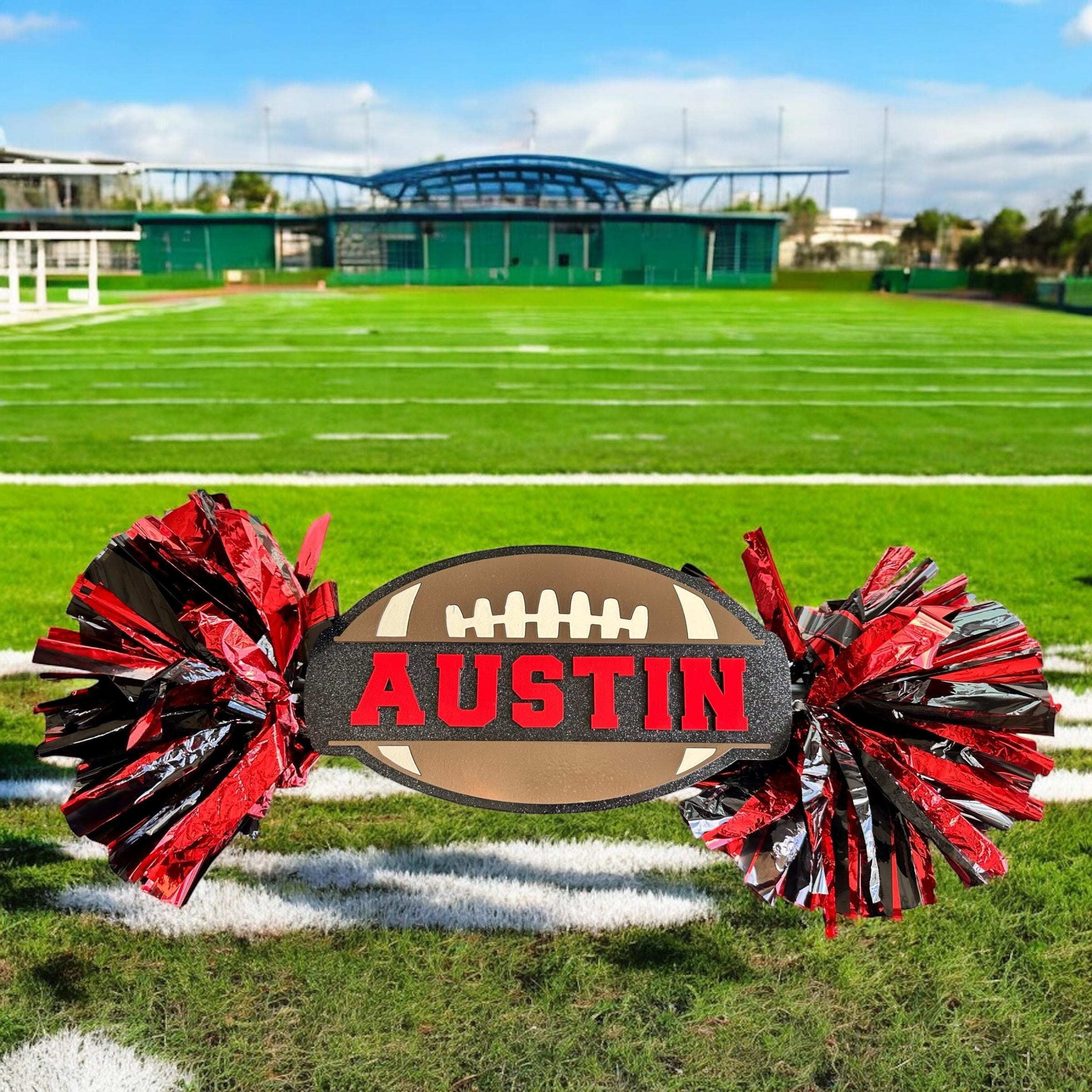 Football Cheerstick - Football Pompom Sign - Game Day Signs - Custom Acrylic Cheer Stick - Personalized Name Cheer Sign - Sport Mom Sign
