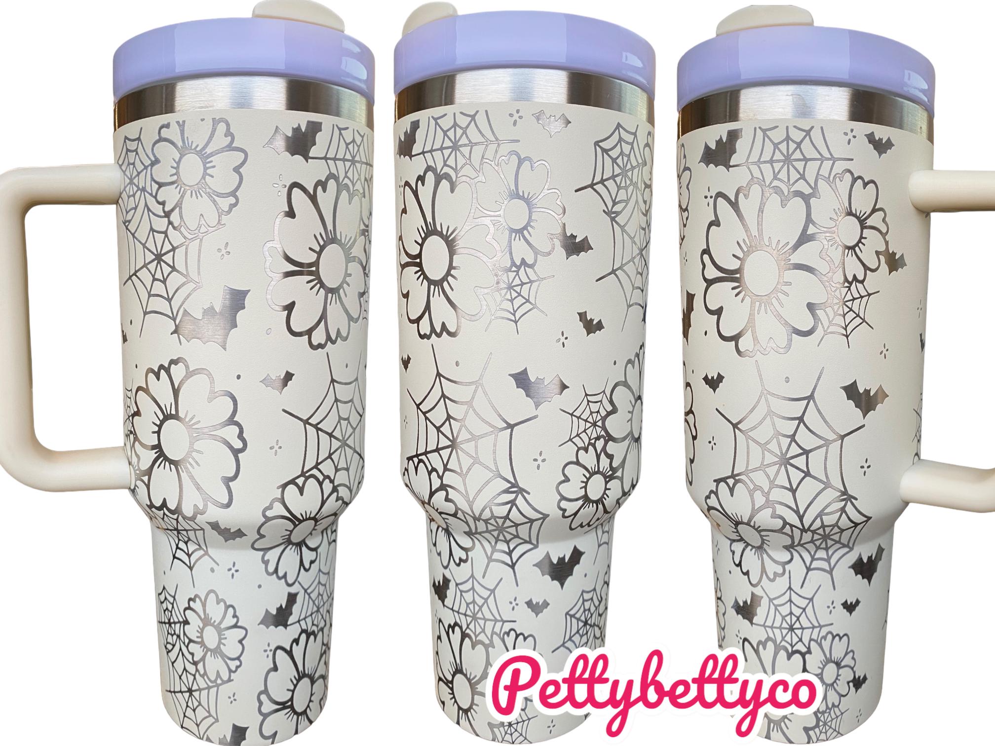 Classy Halloween Tumbler - Floral Halloween Engraved Tumbler - 40oz Engraved Tumbler - Halloween Cup - Spiderwebs and Flowers Tumbler
