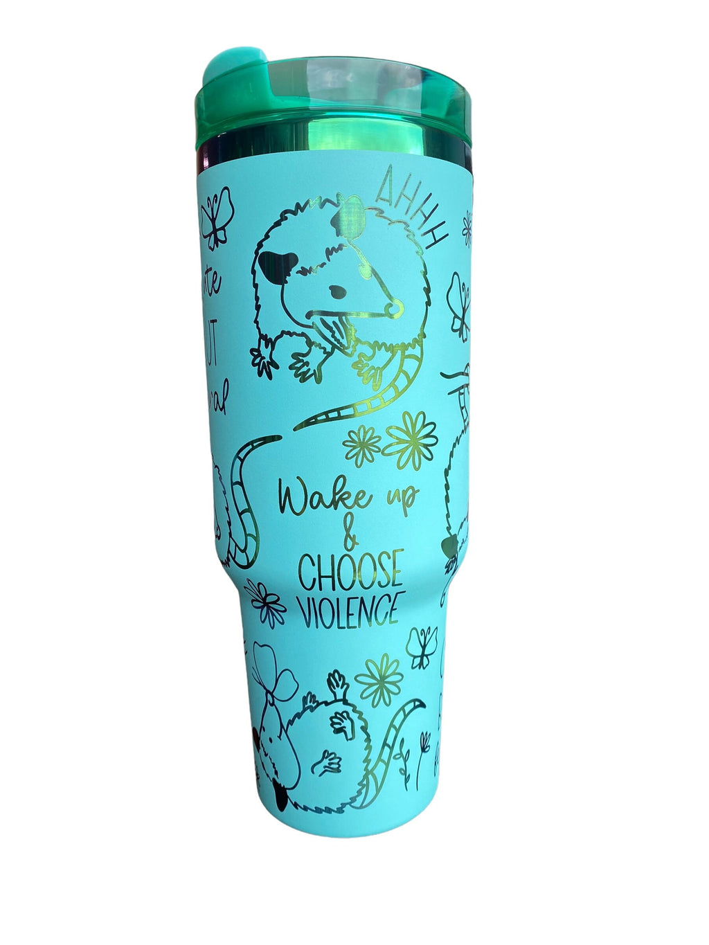 Cute but Feral Tumbler- Trash Panda 40oz tumbler, opposum Engraved Tumbler, funny possum Gift, Laser engraved, Floral tumbler Flower tumbler