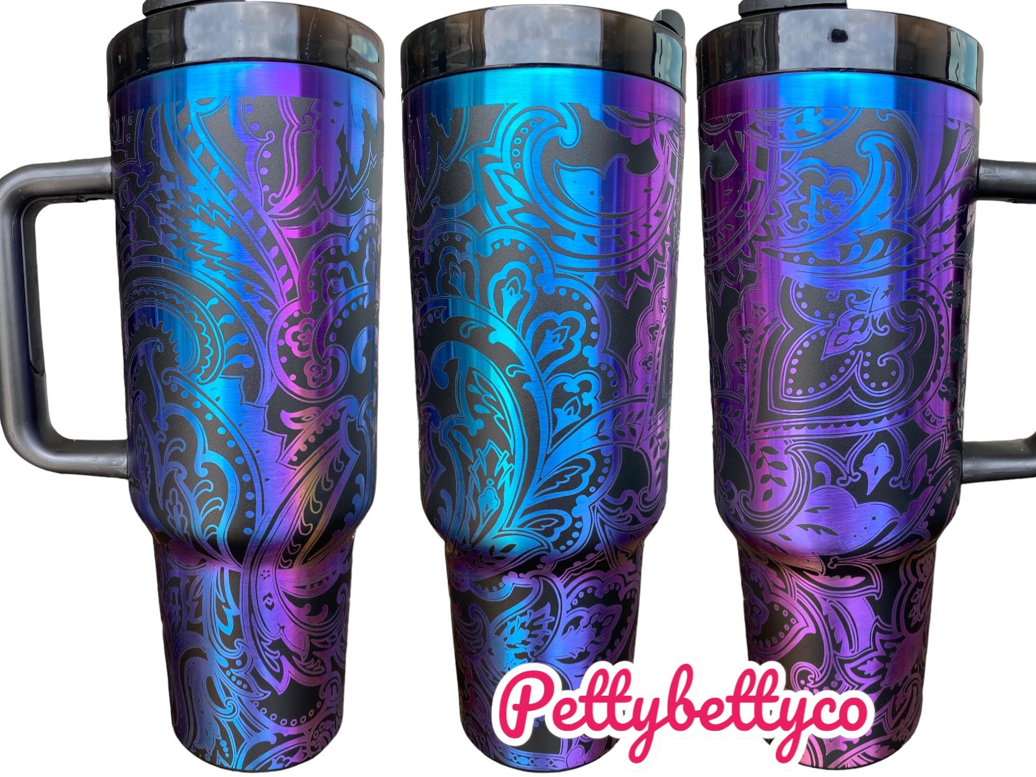 Paisley Engraved Cup - Paisley design Engraved Cup  - Paisley Pattern 40oz tumbler with handle - Bandana Theme Tumbler