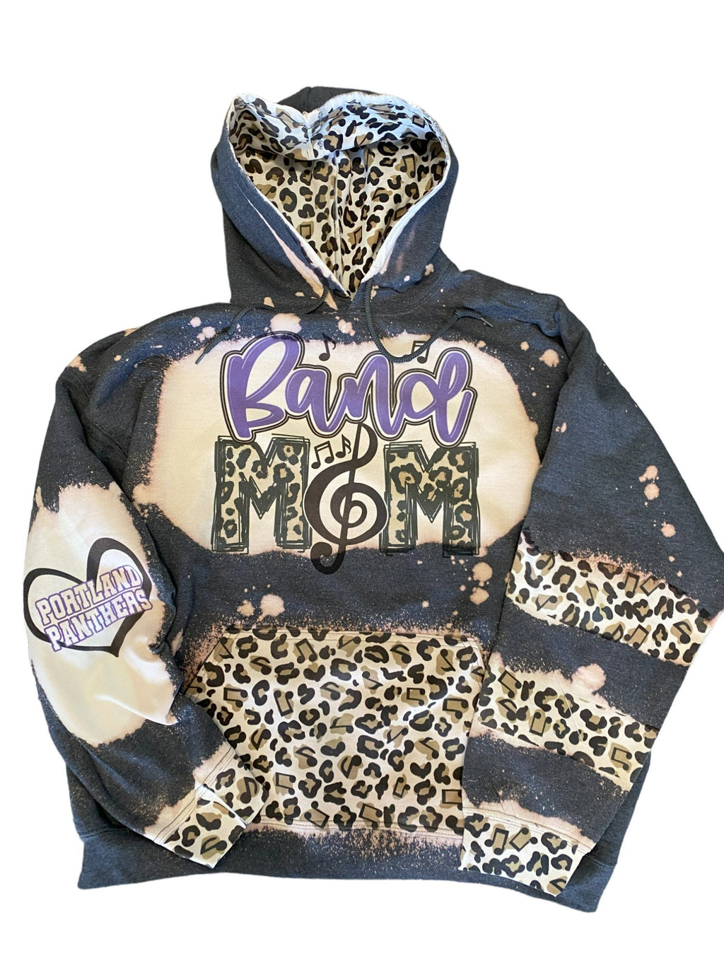 Band Mom Bleached Hoodie -  Custom Band  hoodie heart with Names on Sleeve - Bleached Hoodie - Custom Hoodie - Band mom Shirt Sweatshirt