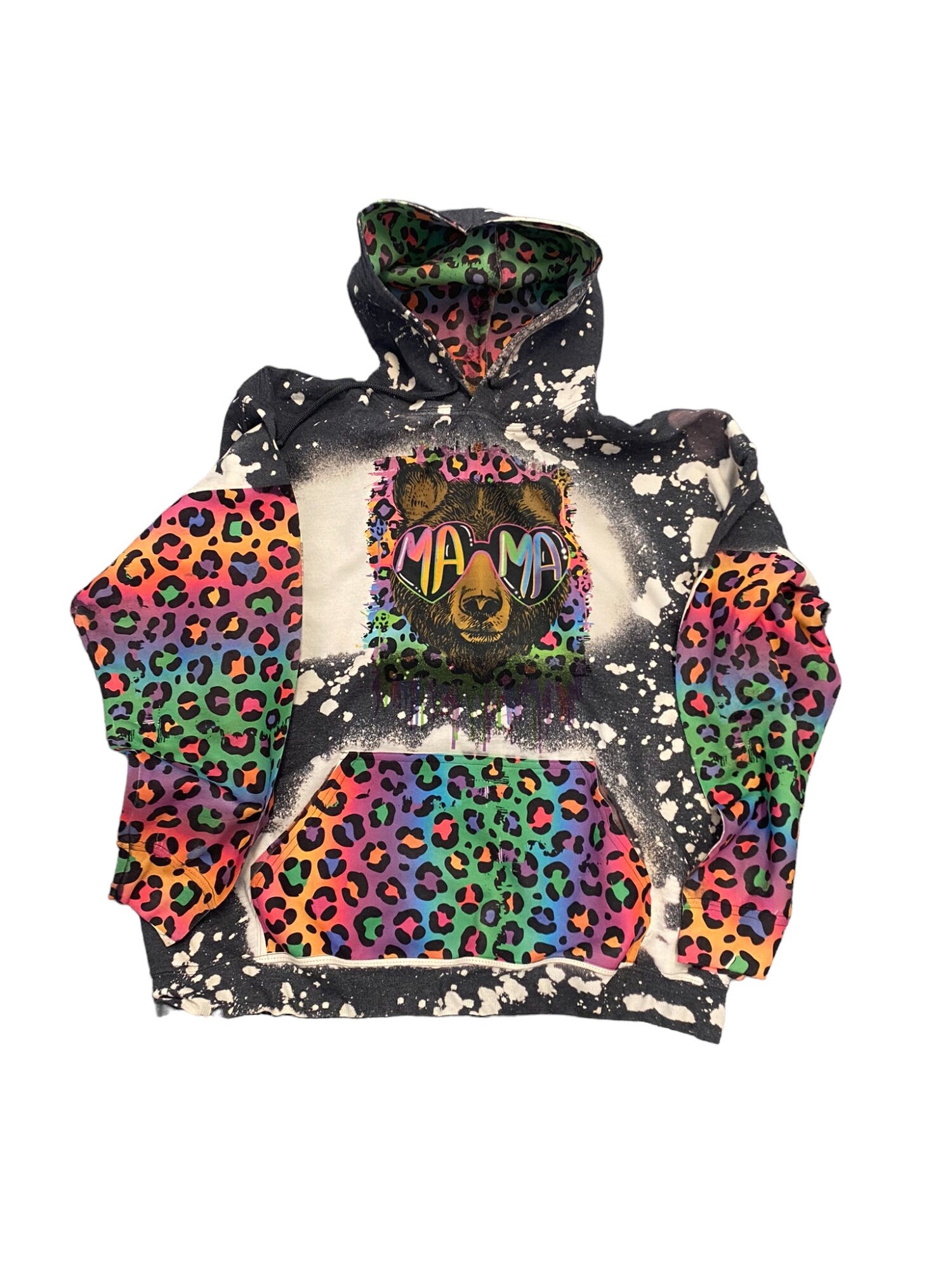 Mama Bear Hoodie - 90s Mom Hoodie - Neon Leopard Shirt - Mom Shirt - 90s mama bear sweatshirt - Bleached mama sweatshirt - Bleached Hoodies