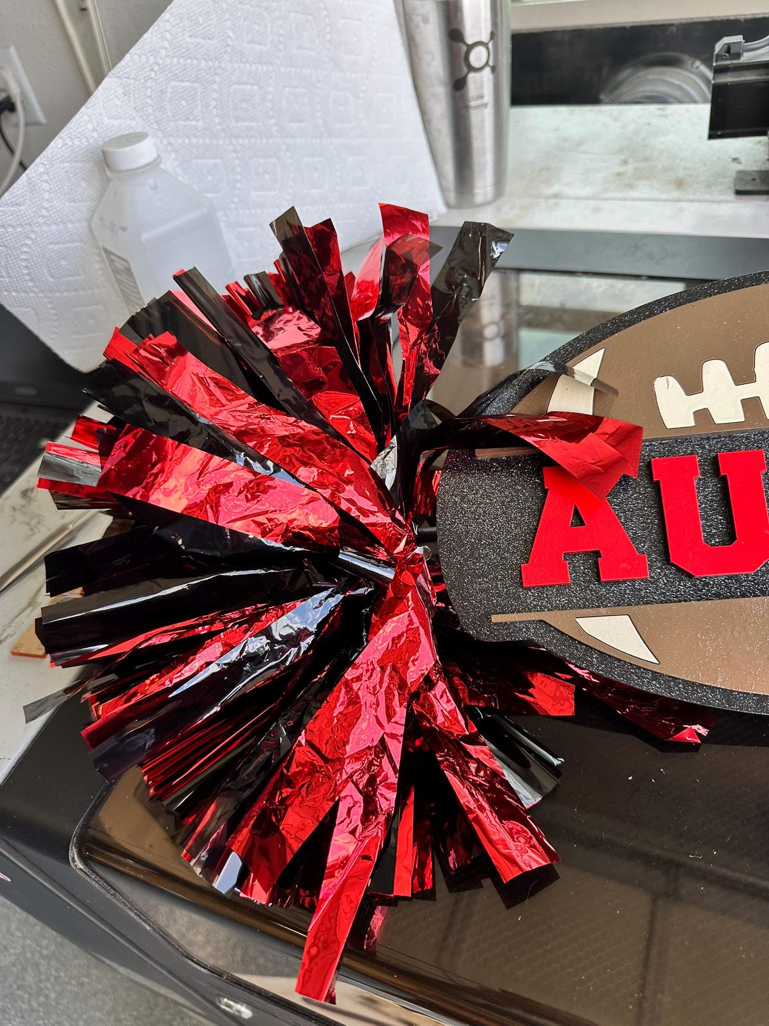 Football Pom Pom Sign Custom Cheer Stick - Game Day Signs - Custom Cheer Stick - Personalized Name Cheer Sign - Sport Mom Sign - Pom Poms
