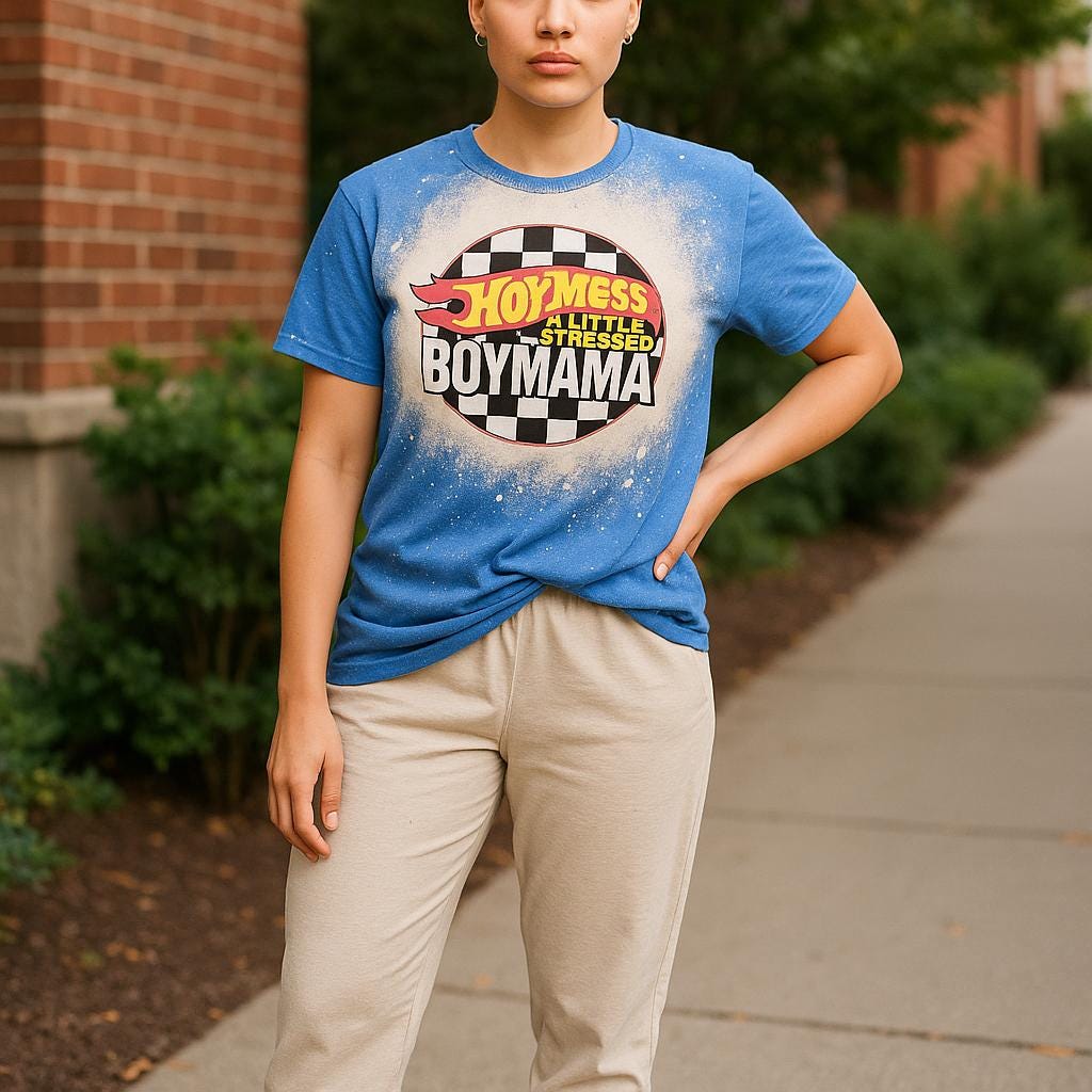 Hot Mess - Little Stressed Mom Shirt - Bleached Mom Shirt - Mom of Boys Shirt - Boy Mama - Motherhood Shirt - Race Car Mom Shirt