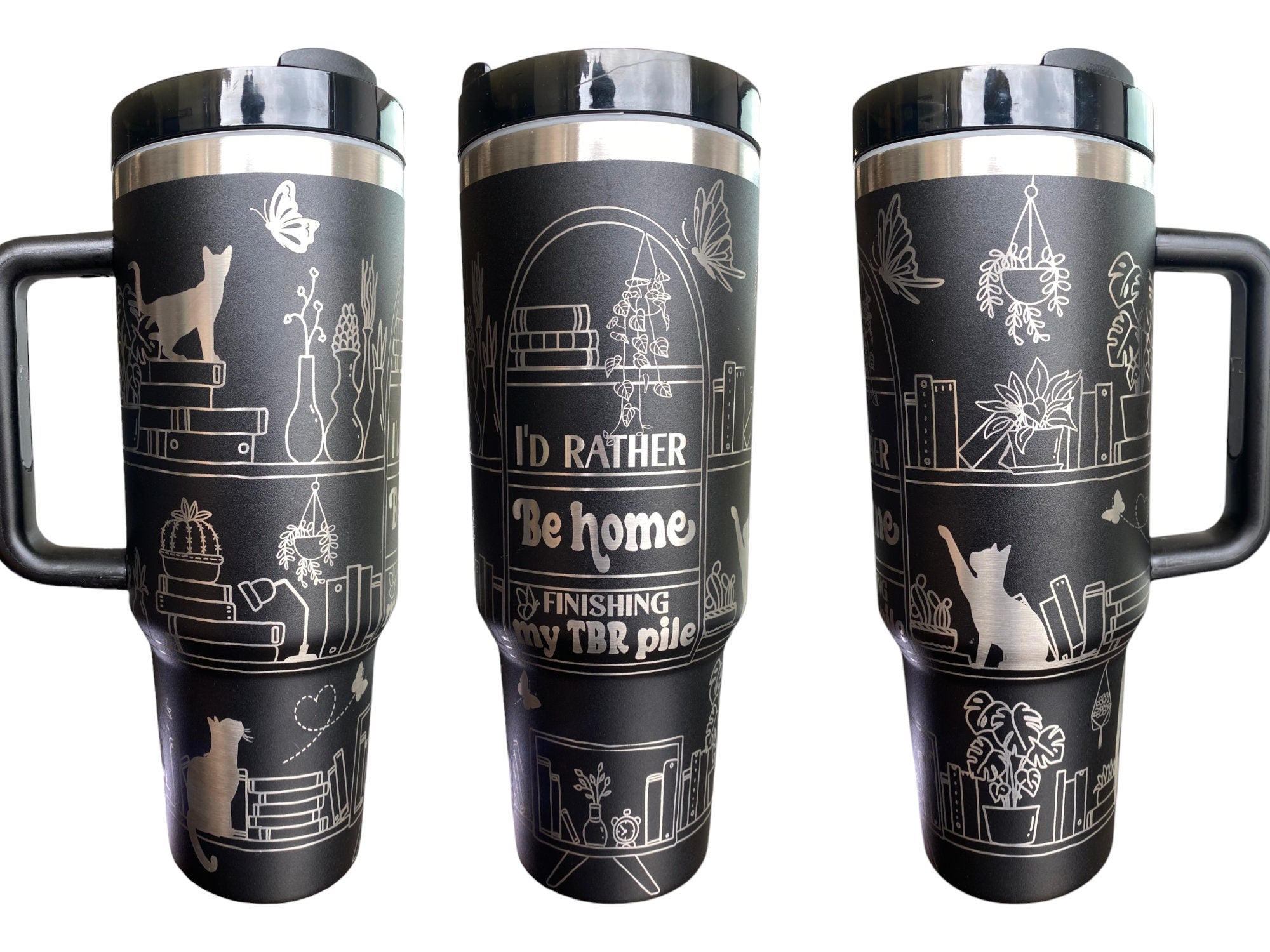 Id rather Be Home Working on My TBR Tumbler - Booktrovert Engraved Cup - Custom Engraved Cup 40oz tumbler with handle -  Book Theme Tumbler