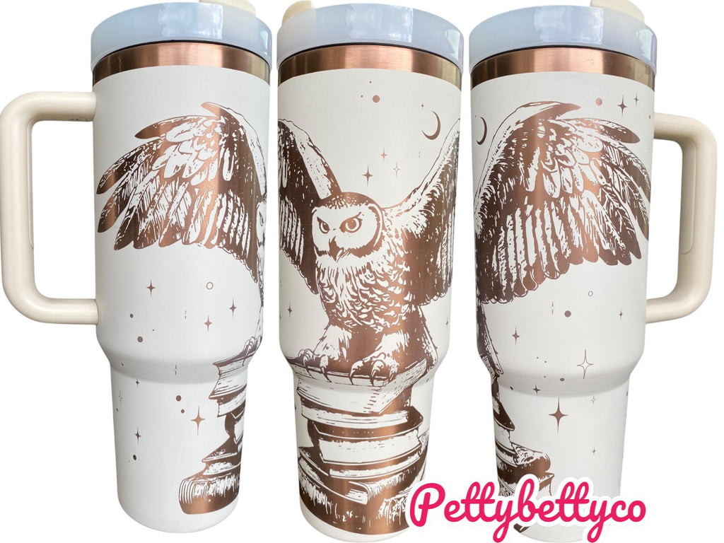 Snowy Owl Tumbler - Book Owl Tumbler - Just a Girl Who Loves Books Engraved Cup - Book   - 40oz tumbler with handle - Reading Theme Tumbler