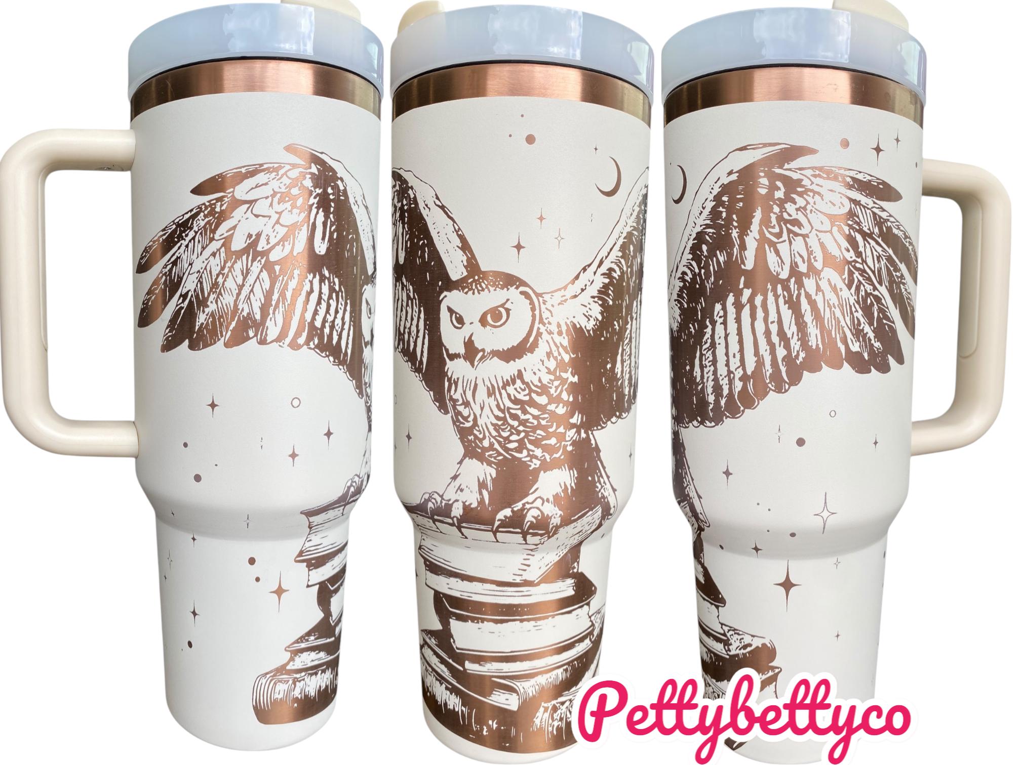 Snowy Owl Tumbler - Book Owl Tumbler - Just a Girl Who Loves Books Engraved Cup - Book   - 40oz tumbler with handle - Reading Theme Tumbler