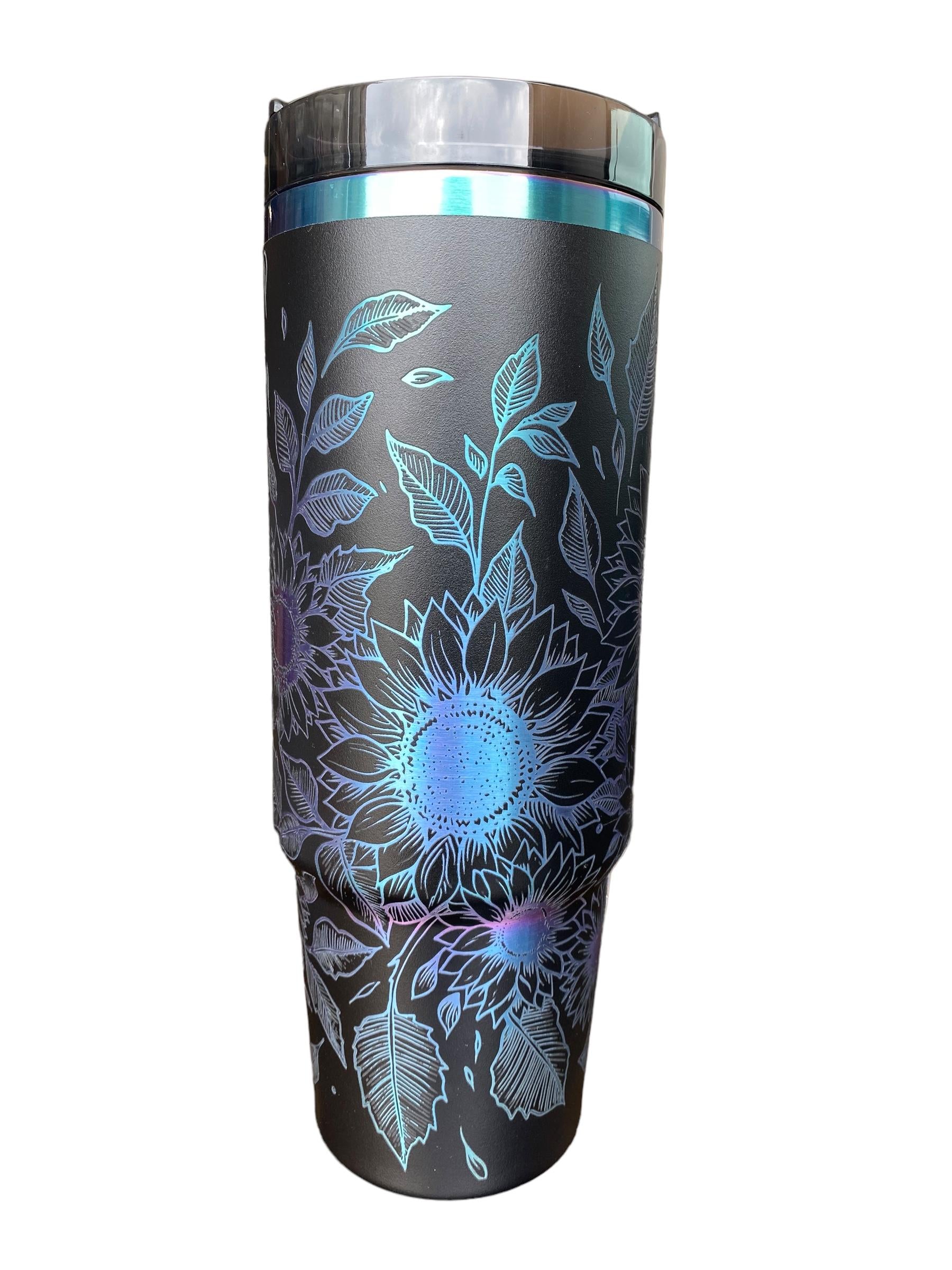 Sunflowers Engraved Tumbler  - engraved Country Tumbler - 40oz tumbler with handle - Custom Tumbler -  Floral Tumbler