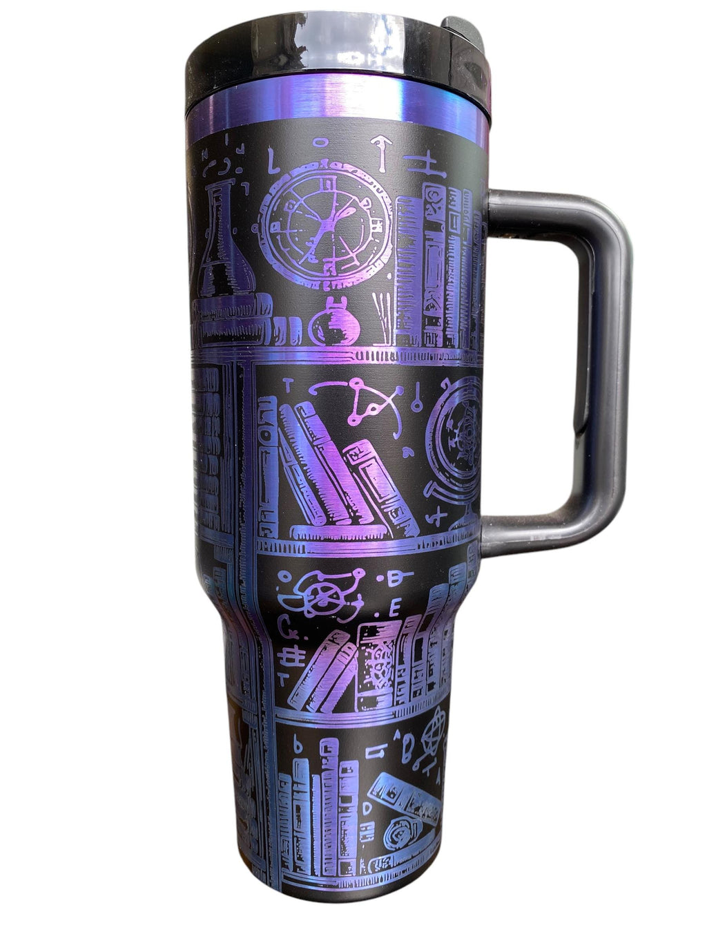 Dark Bookshelf Tumbler - Library tumbler - Books Engraved Cup - Book Community Custom Engraved Cup  - 40oz tumbler w/ handle - Reading Theme