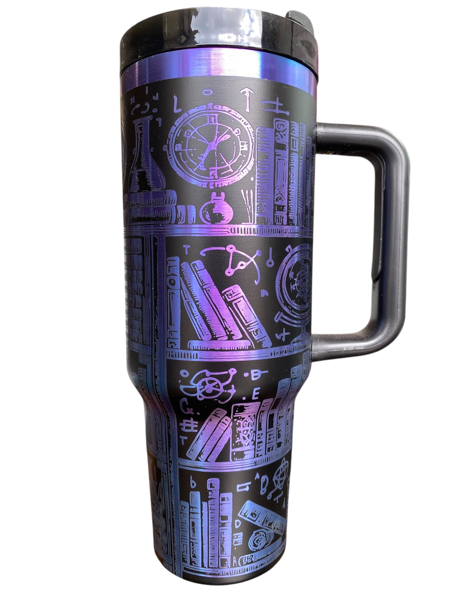 Dark Bookshelf Tumbler - Library tumbler - Books Engraved Cup - Book Community Custom Engraved Cup  - 40oz tumbler w/ handle - Reading Theme