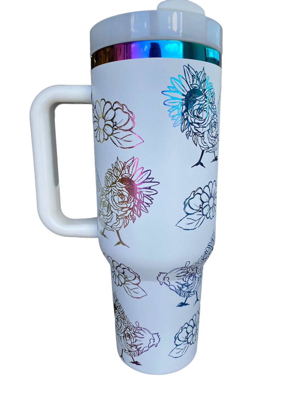 Floral Chicken Doodles 40oz Engraved Stainless Steel Tumbler Farming Homestead - Large Tumbler Backyard Chickens, Farm engraved,