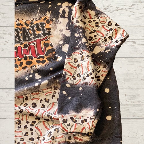 Baseball Aunt Bleached Hoodie - Custom baseball Heart with Names on Sleeve - Bleached Hoodie - Custom Hoodie - Baseball Shirt Sweatshirt