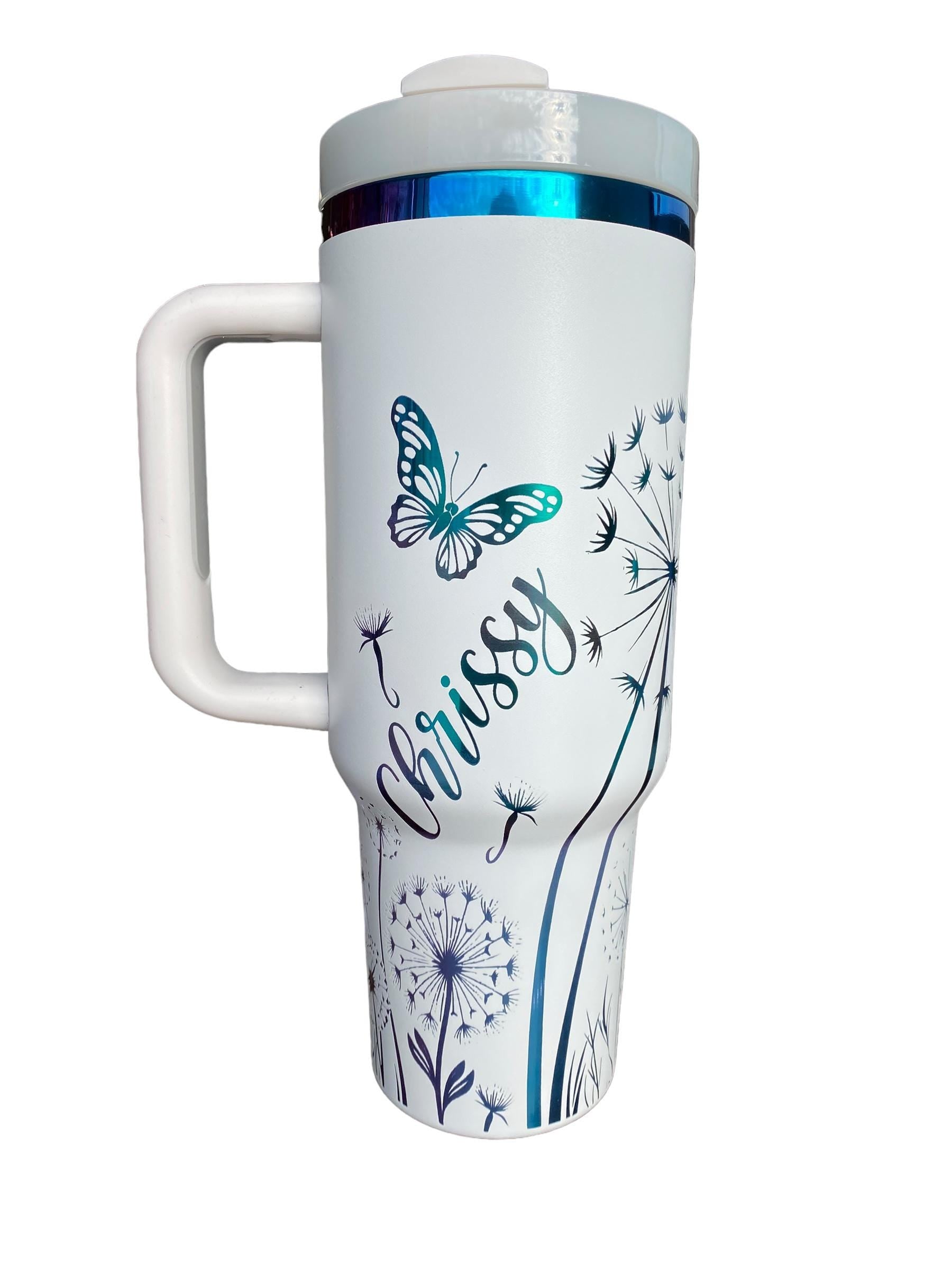 Butterfly and dandelion Tumbler - 40oz tumbler - Personalized Engraved Tumbler - Laser engraved, Floral tumbler, Custom 40oz tumbler