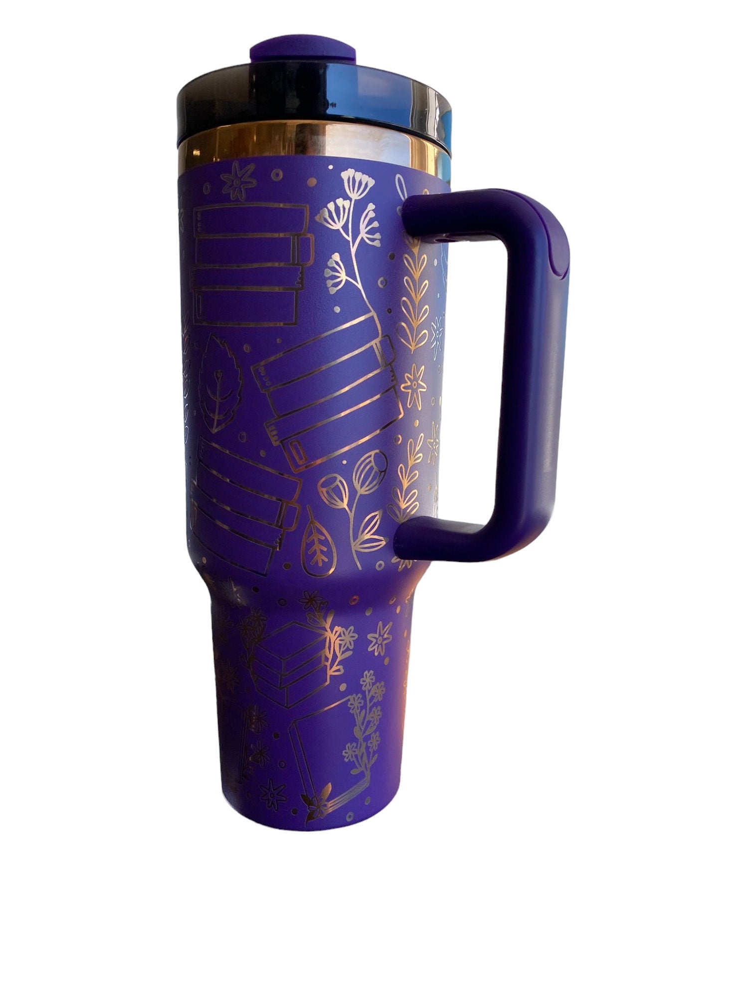 Booktrovert Engraved Cup - Custom Engraved Cup  - 40oz tumbler with handle -  Book Theme Tumbler - Gift for Reader