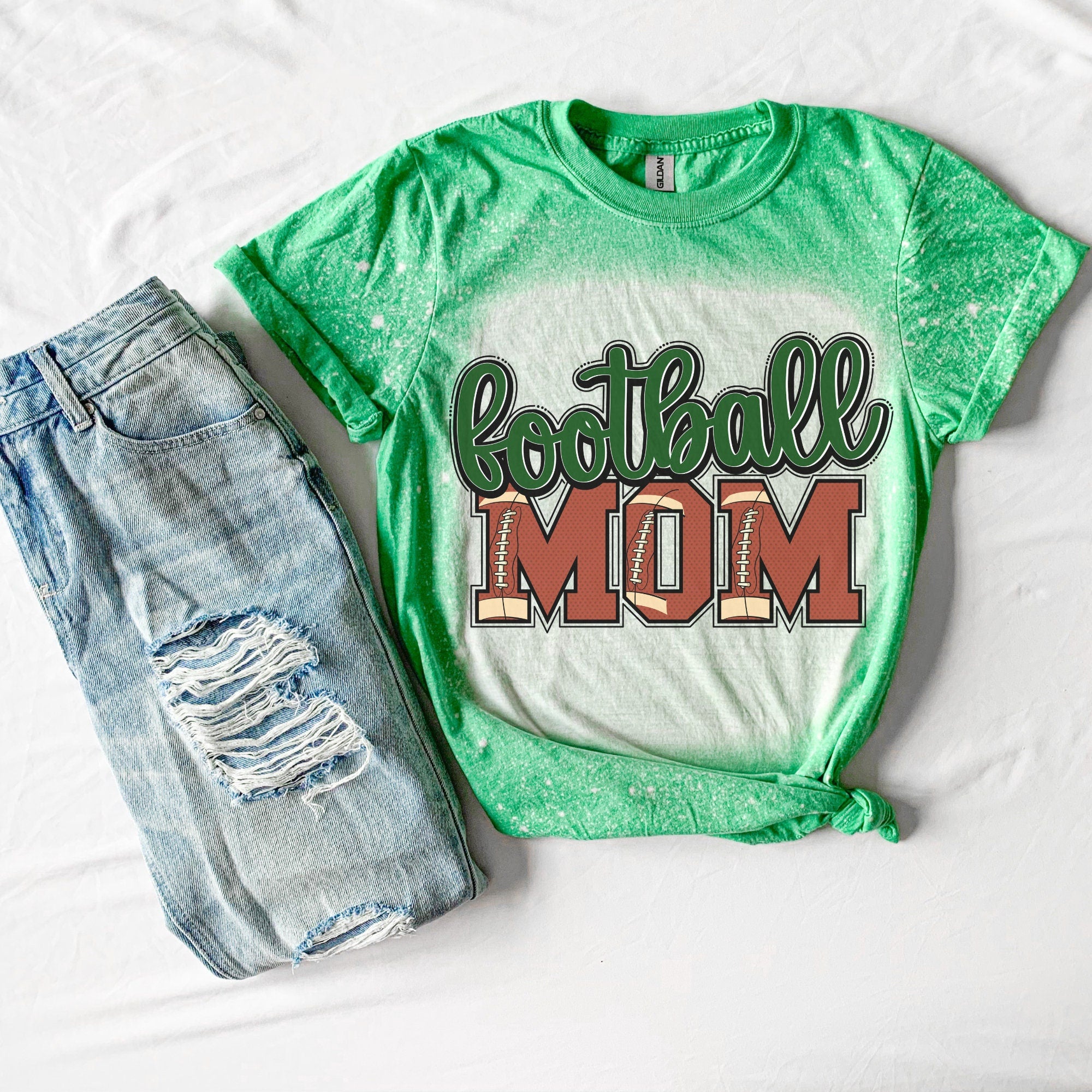 Football Mom Shirt - Football Shirt- Bleached Sports Shirt - Leopard Football Shirt - Football Shirt - Bleached Tee
