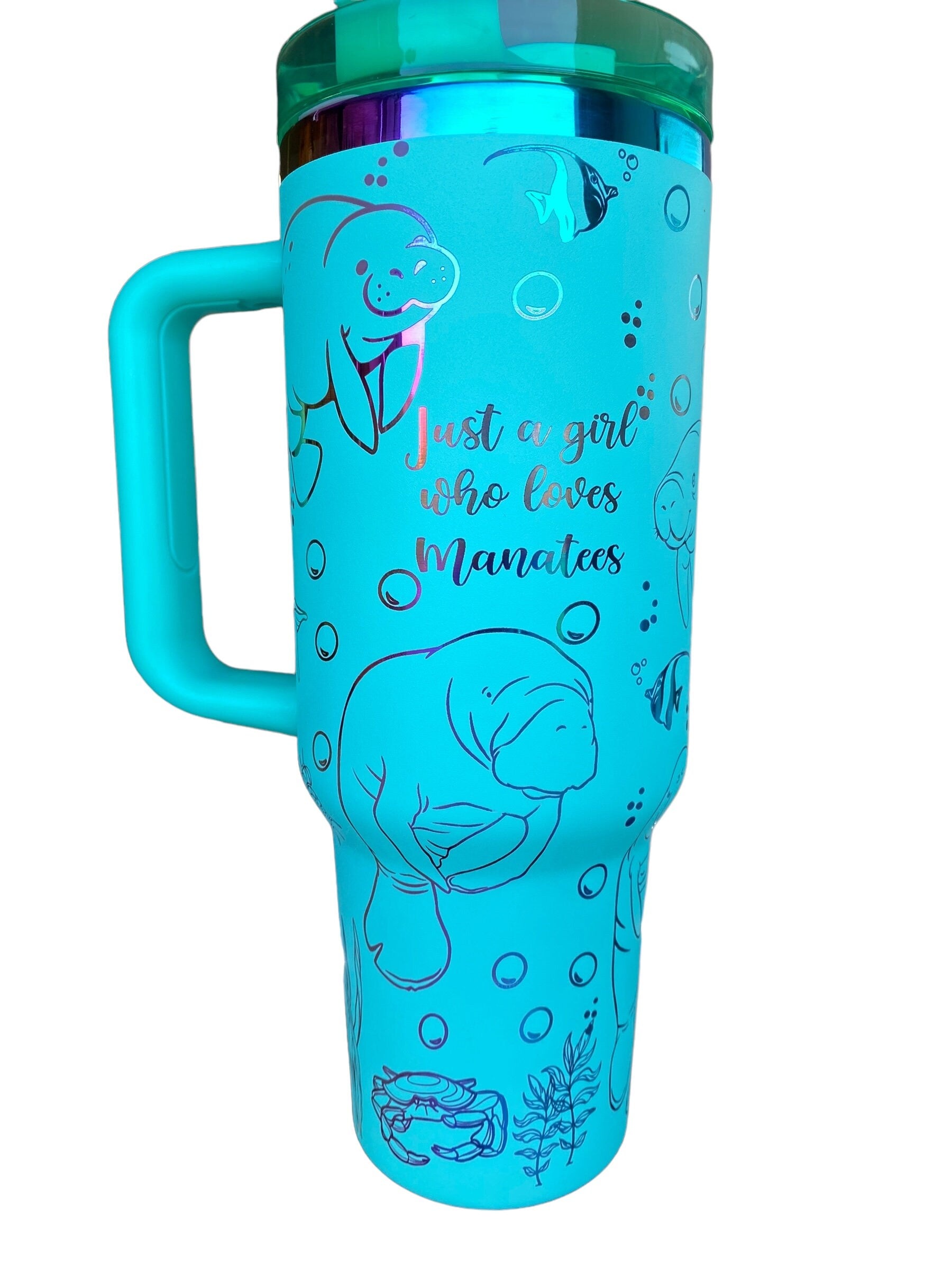 Save The Manatees Tumbler - engraved Manatee Tumbler - 40oz tumbler with handle - Sea Cow Gift Tumbler - Just a Girl Who Loves Manatees