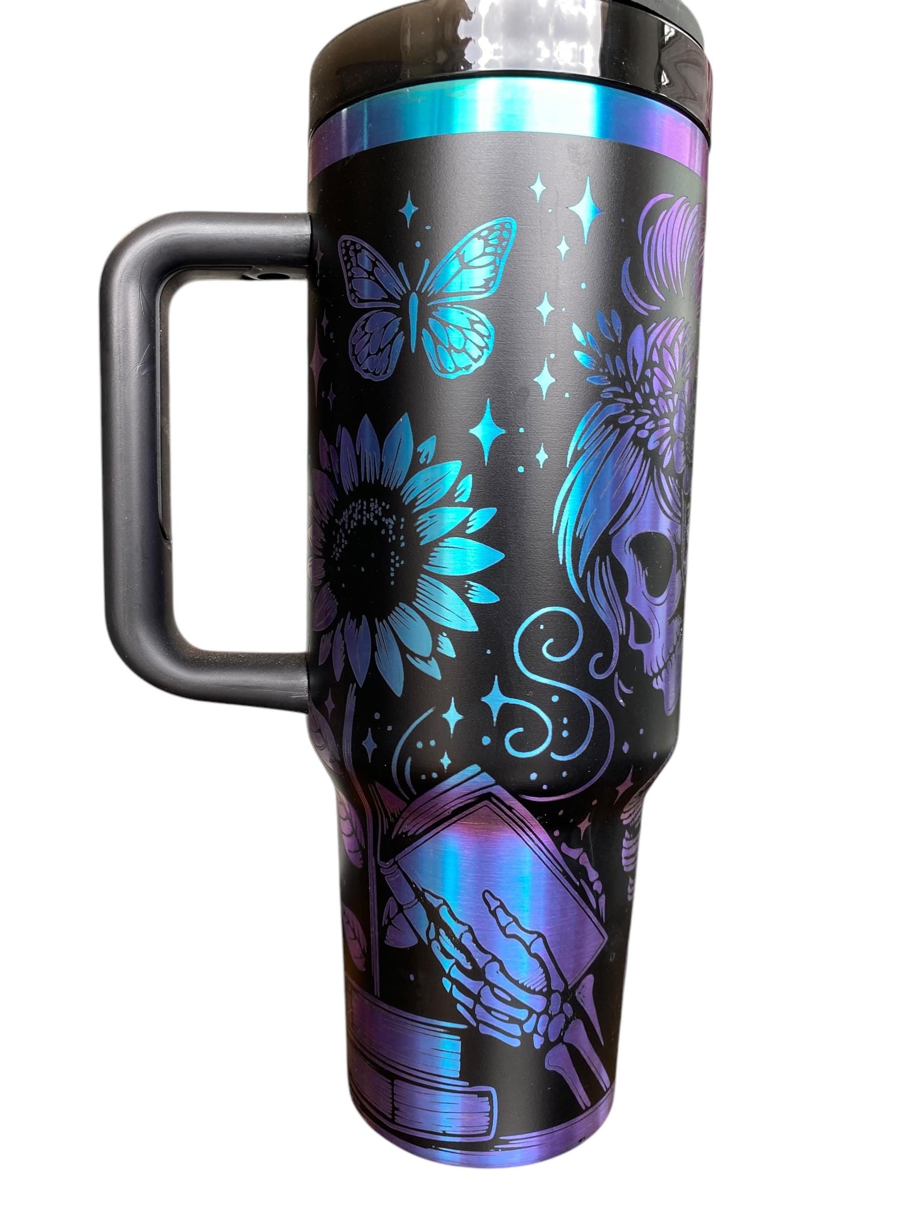 Just One more Page Tumbler - Skellie Books Engraved Cup - Book Community Custom Engraved Cup  - 40oz tumbler with handle - Reading Theme