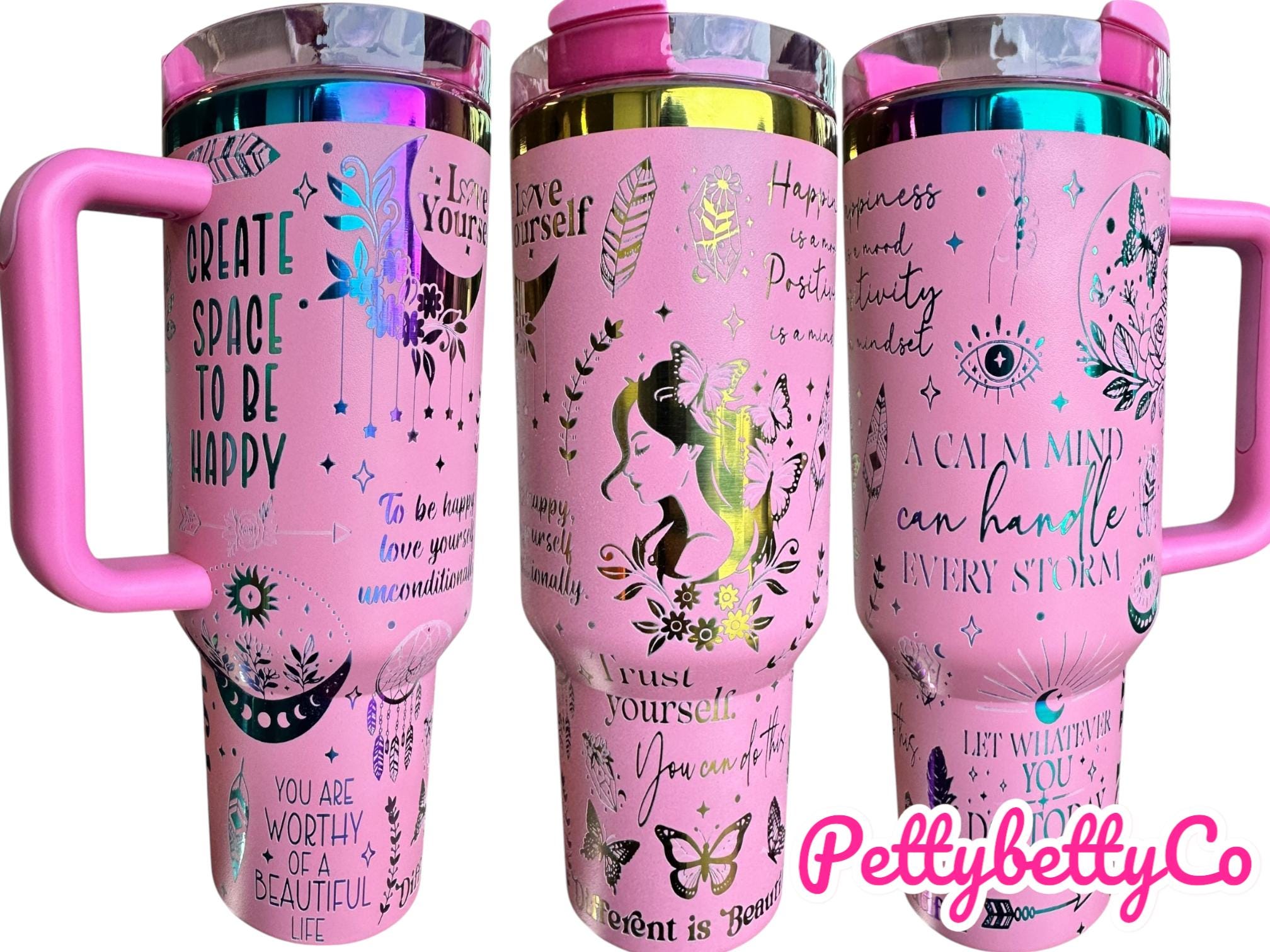 Positive Affirmation Tumbler - Self Care -  Self Love tumbler -40oz tumbler - Engraved Tumbler- Floral tumbler, tumbler, Custom 40oz tumbler