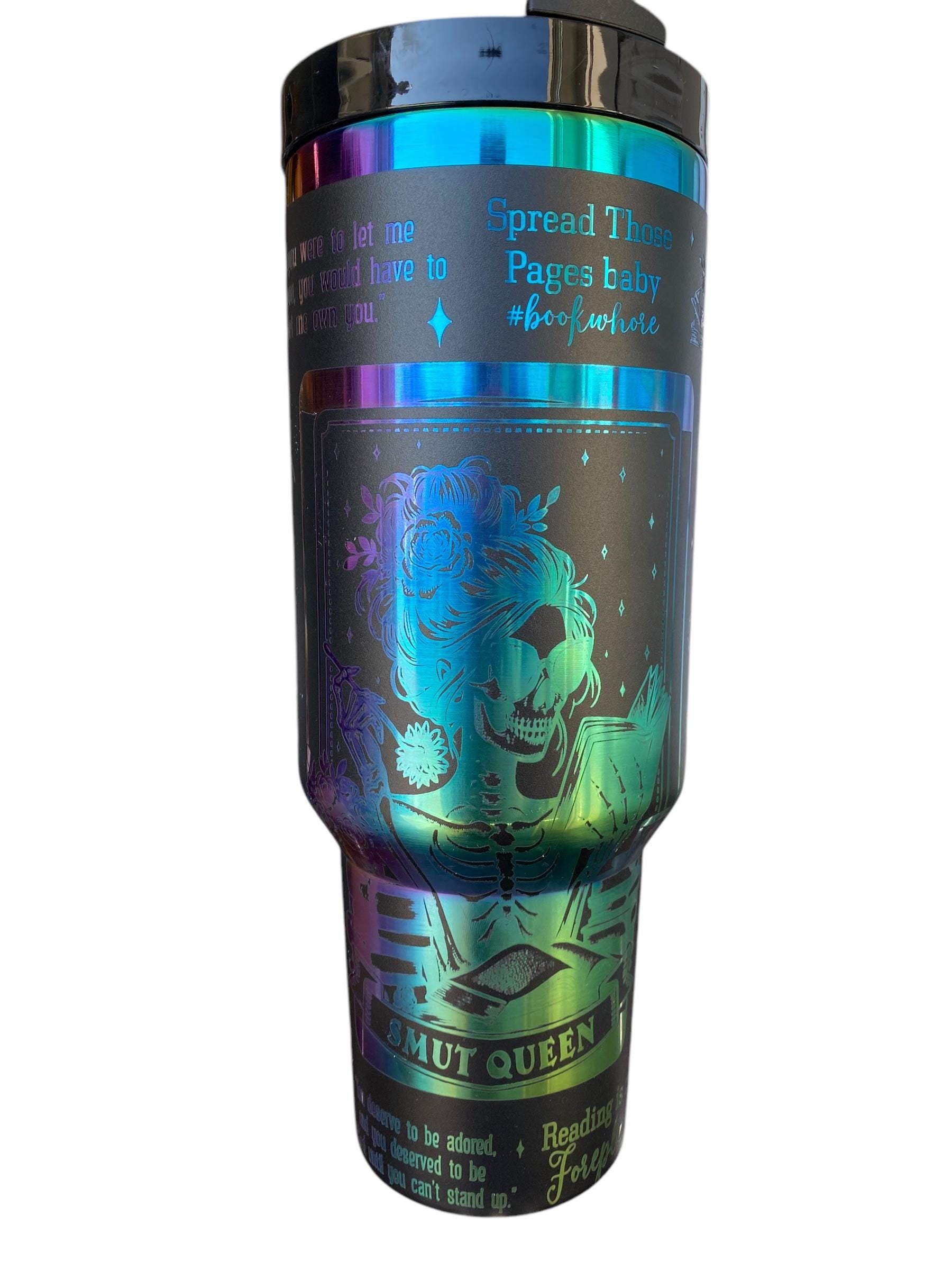 Smut Queen Black Rainbow - Dark Romance Reader Tumbler -  Engraved Cup - Custom Engraved Cup   40oz tumbler with handle - Romance Book Theme