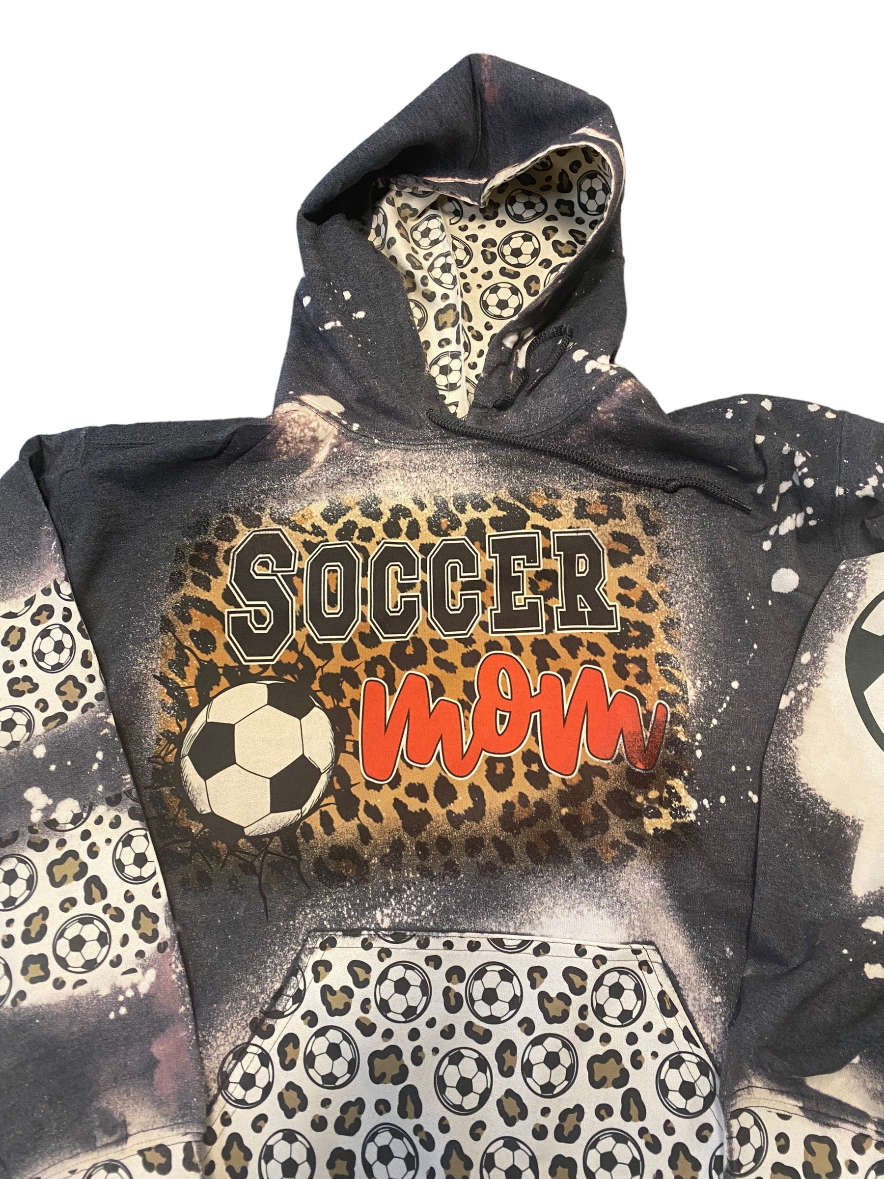 Soccer Mom Bleached Hoodie -  Custom Soccer Heart with Names on Sleeve - Bleached Hoodie - Custom Hoodie - Soccer Shirt Sweatshirt