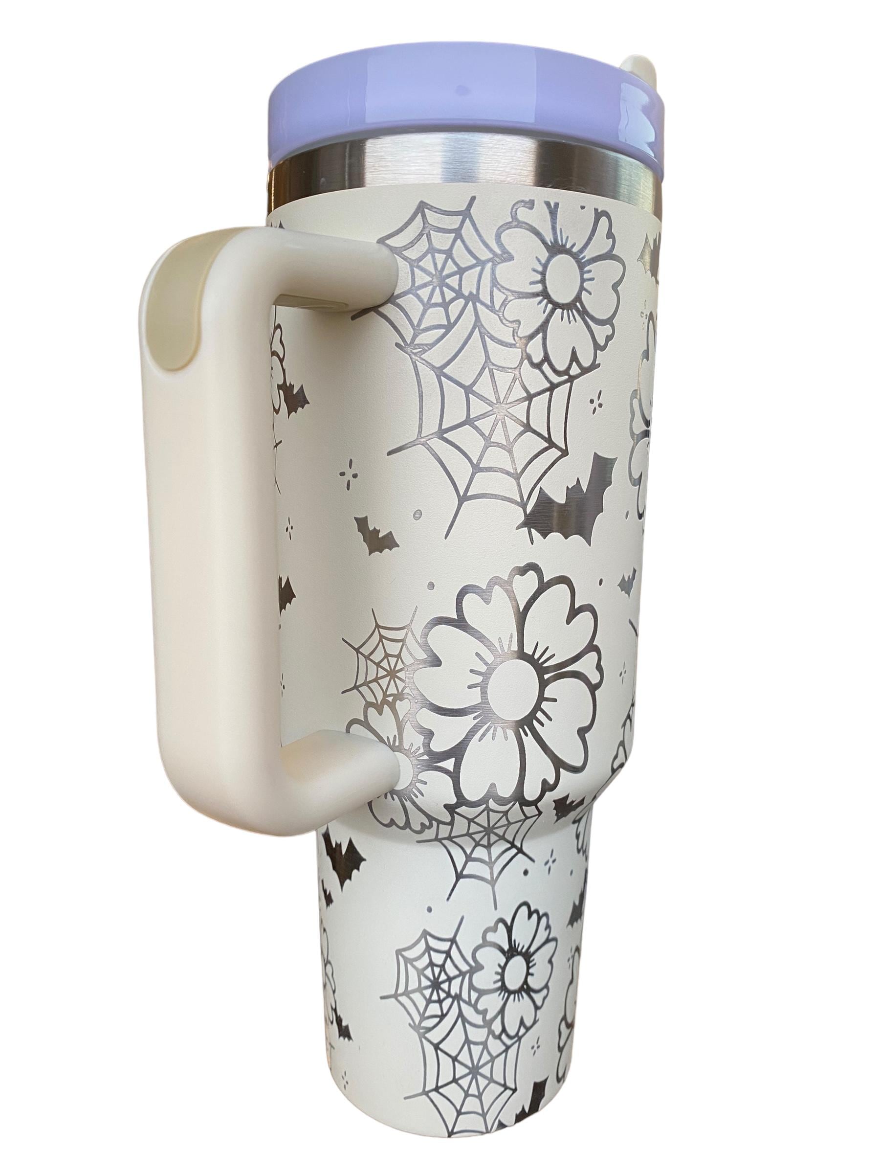 Classy Halloween Tumbler - Floral Halloween Engraved Tumbler - 40oz Engraved Tumbler - Halloween Cup - Spiderwebs and Flowers Tumbler