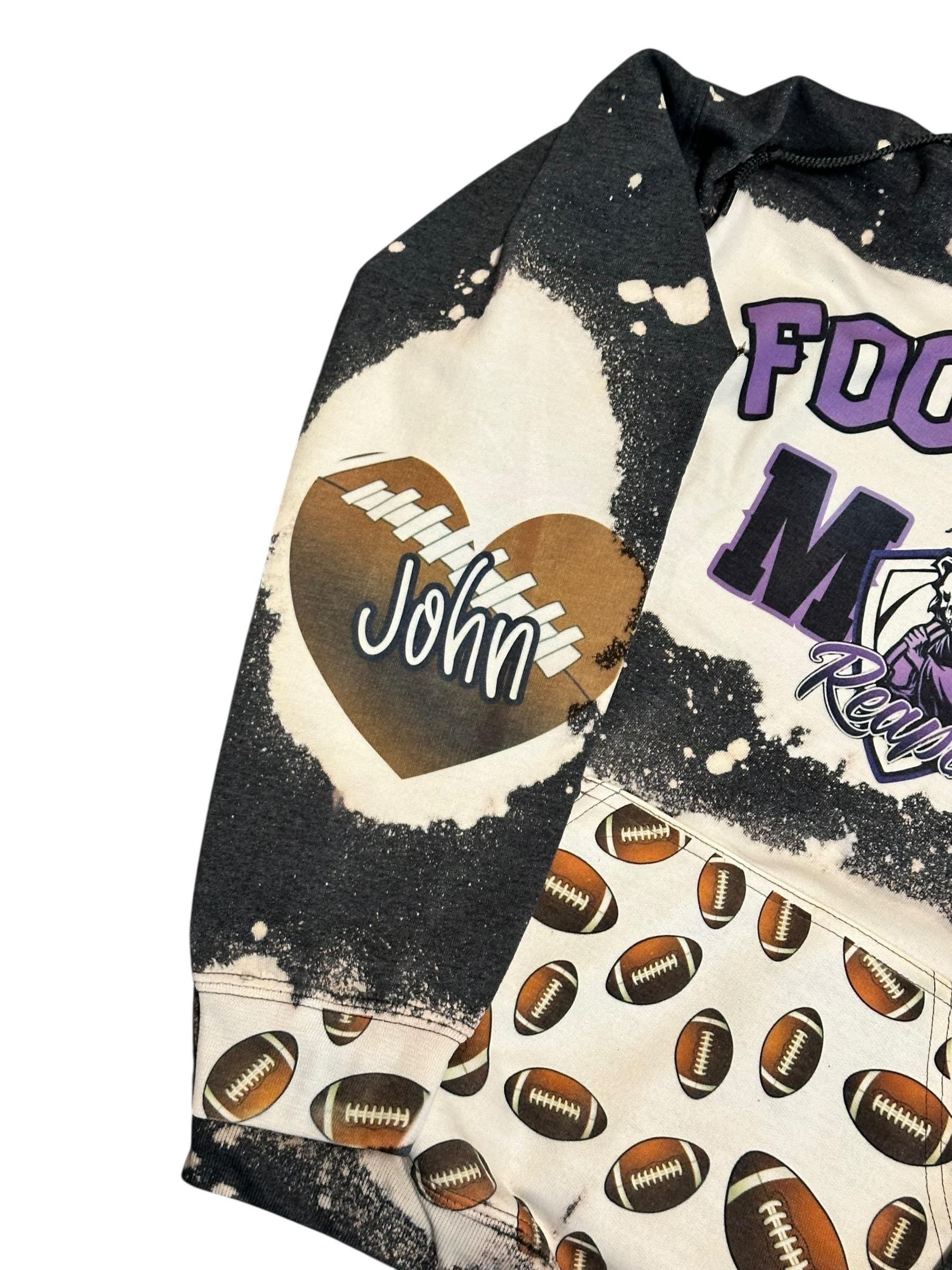 Custom Football Mom Bleached Hoodie | Personalized Team Spirit Sweatshirt | Football Heart Sleeve | Sports Mom Gift | Team Colors Hoodie