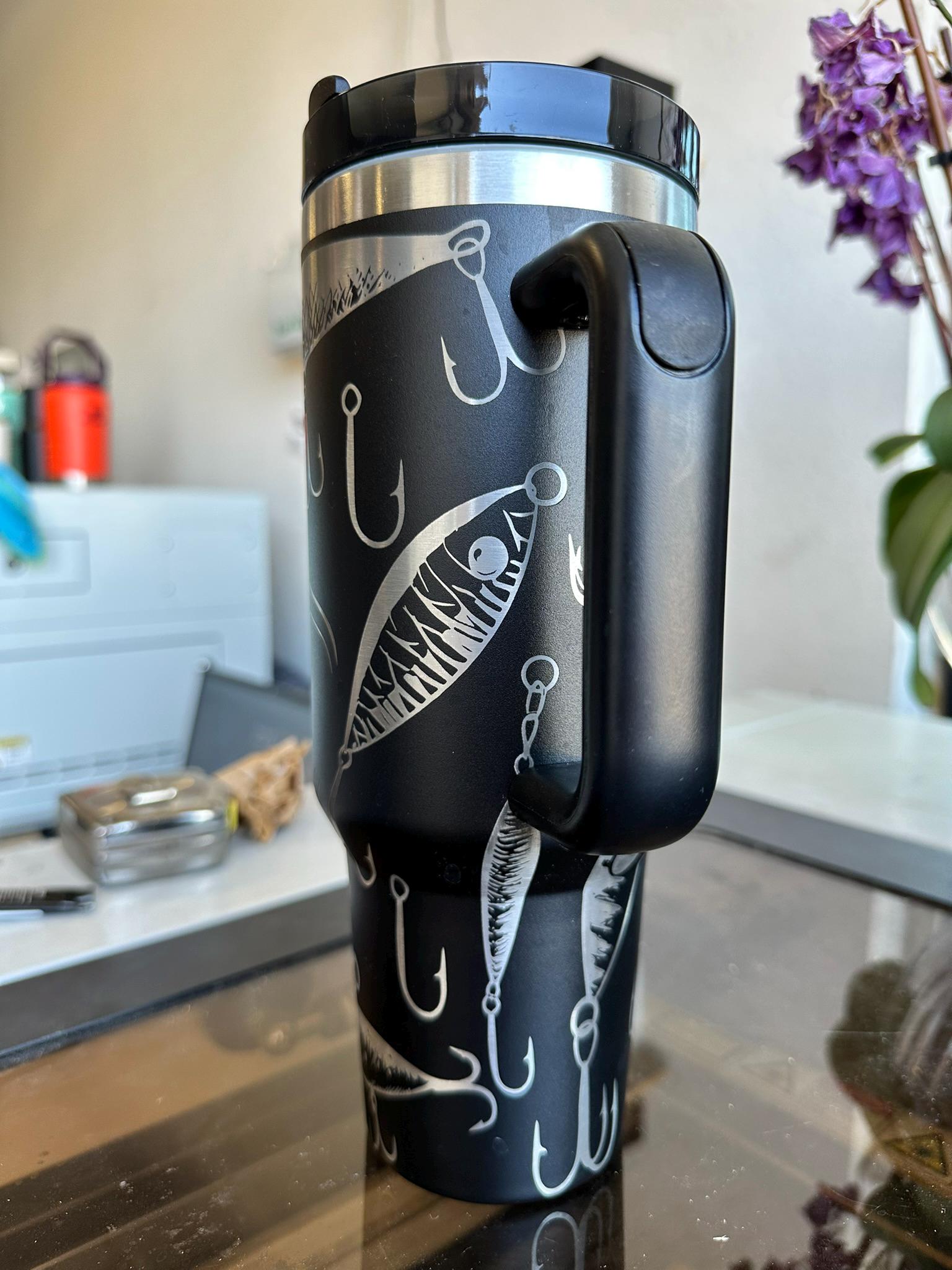 Fishing Tumbler Father's Day Gift, Personalized Fish Lure Cup for Dad, Custom 40oz Insulated Stainless Steel Fisherman Travel Mug