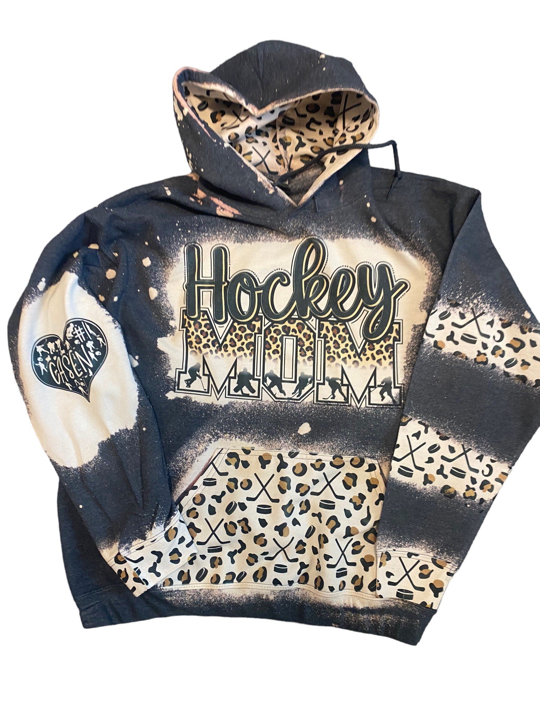 Hockey Mom Bleached Hoodie - Custom Color Hockey hoodie -Hockey Mom Sweatshirt, Bleached Sweatshirt, Hockey Mom Shirt Personalized Hockey