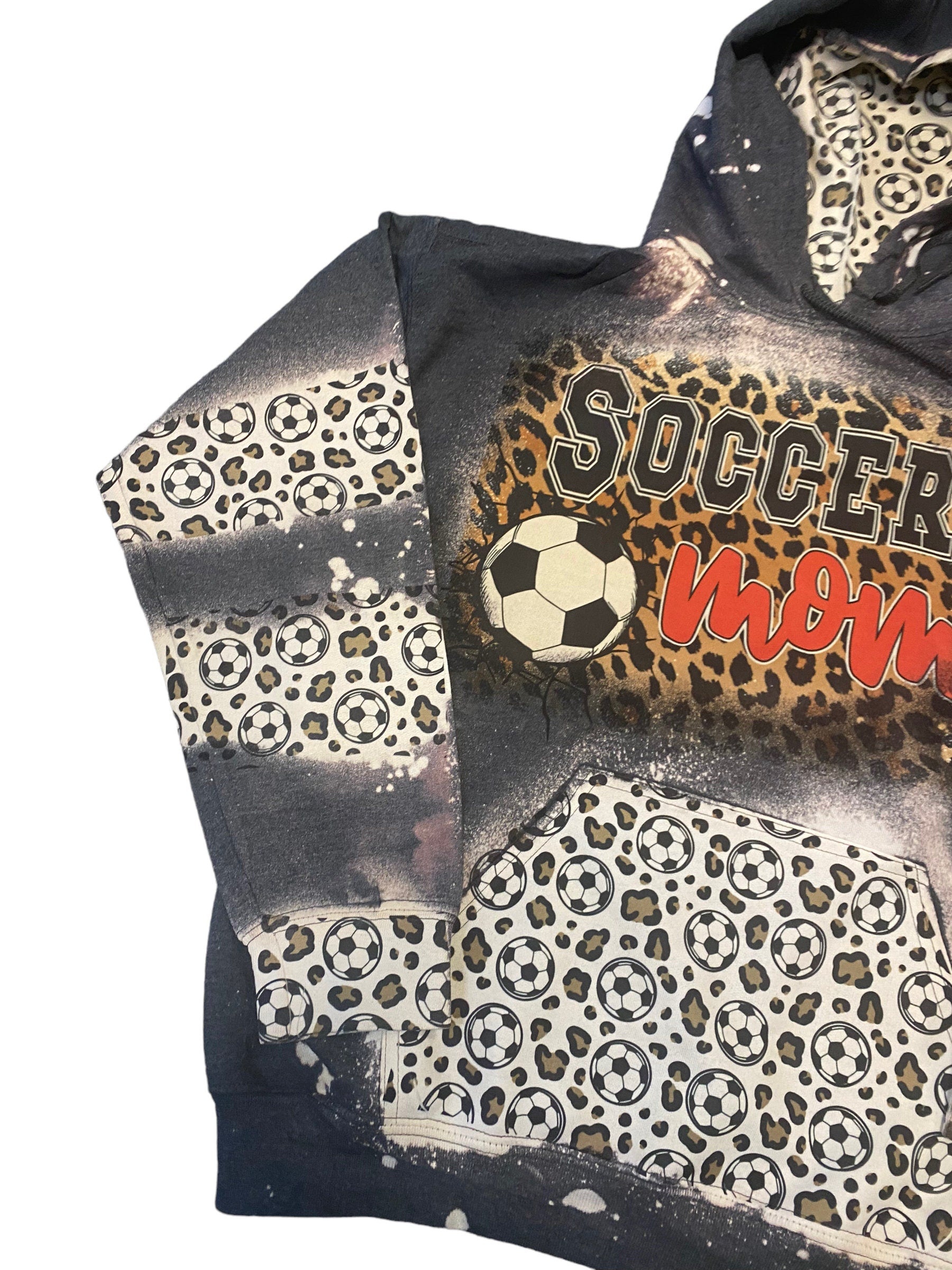 Soccer Mom Bleached Hoodie -  Custom Soccer Heart with Names on Sleeve - Bleached Hoodie - Custom Hoodie - Soccer Shirt Sweatshirt