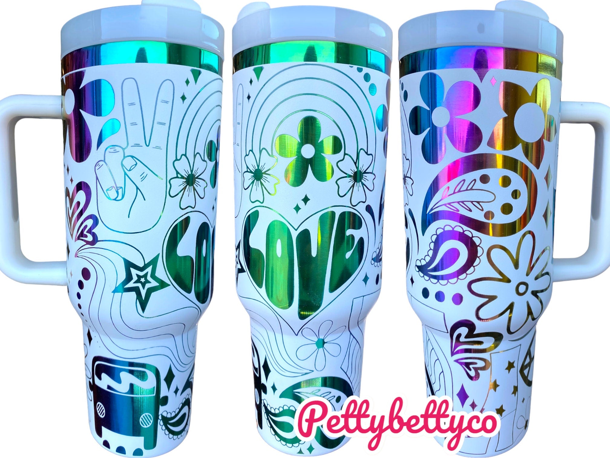 Peace and Love Tumbler - 70oz Tumbler - Hippy Tumbler - Rainbow Love tumbler - engraved Tumbler - 40oz tumbler