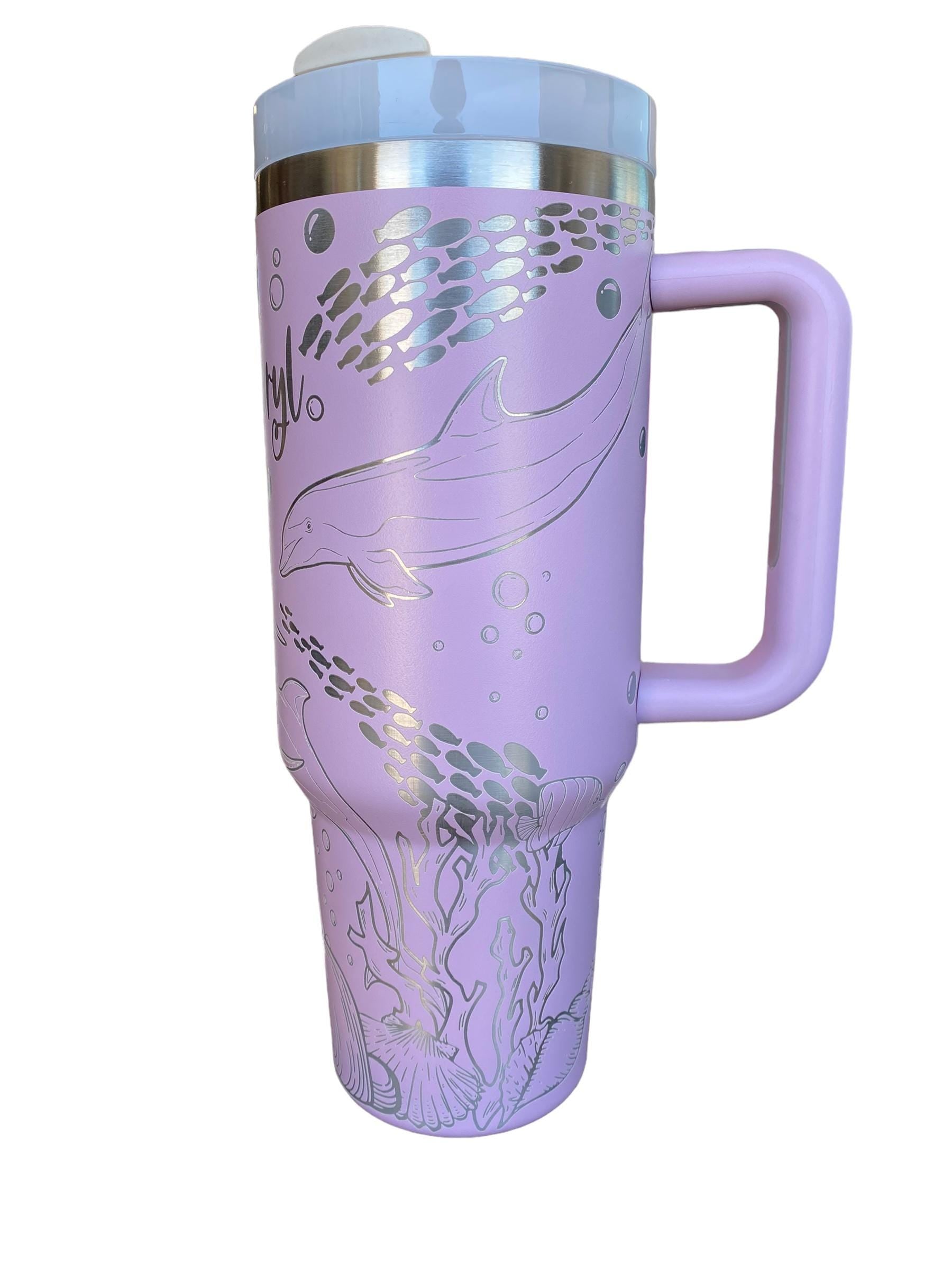 Dolphin Engraved Cup - Custom Engraved Cup  - 40oz tumbler with handle - Ocean Theme Tumbler