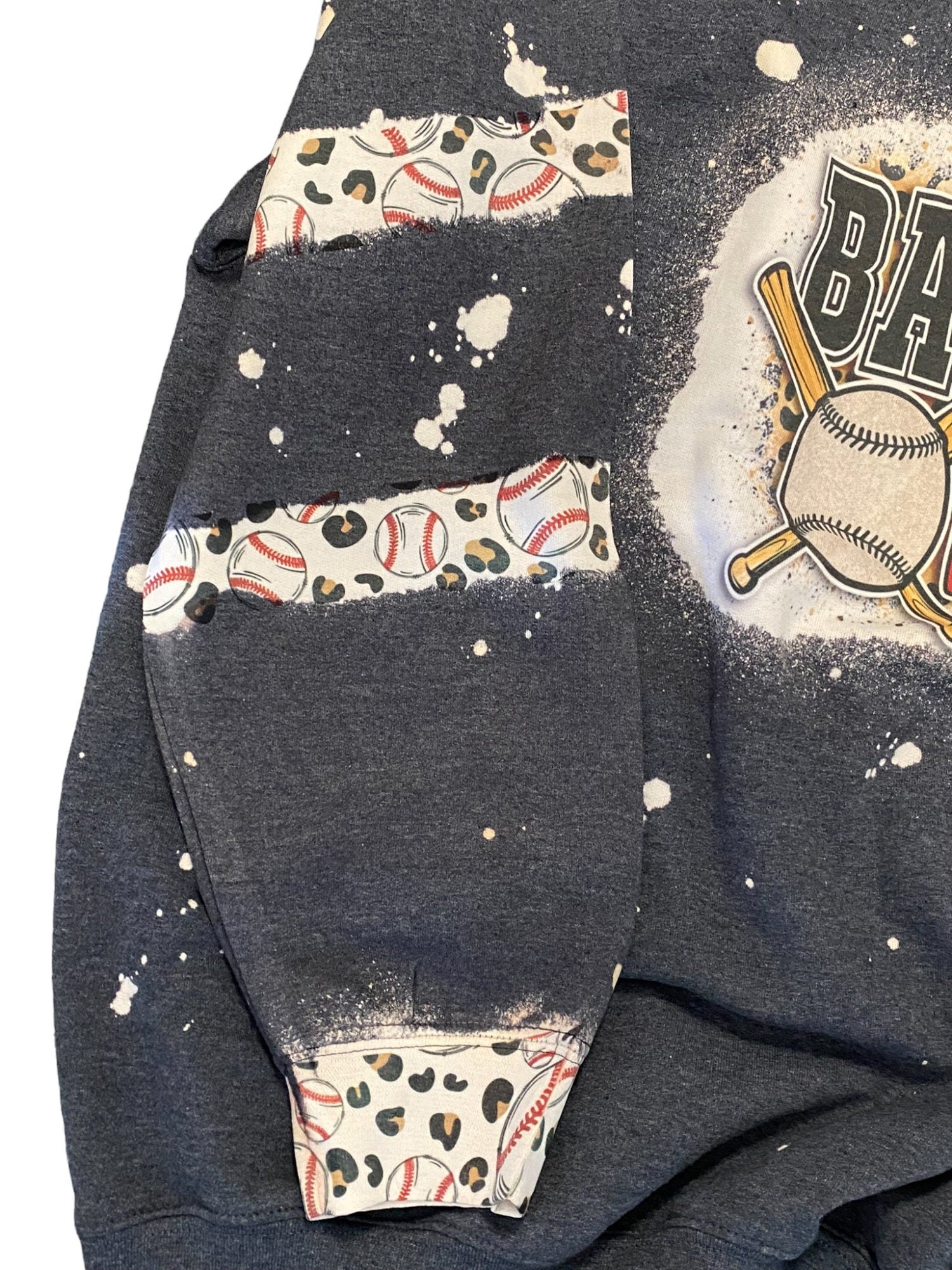 Baseball Mama Bleached Crewneck -  Custom Heart with Names on Sleeve - Bleached Hoodie - Custom Bleached Crewneck - Baseball Sweatshirt