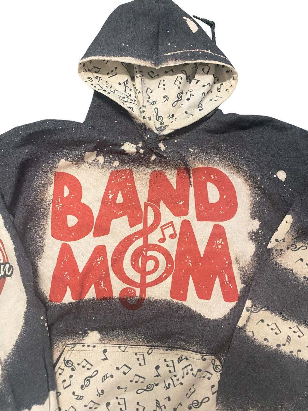 Band Mom Bleached Hoodie -  Custom Band  hoodie heart with Names on Sleeve - Bleached Hoodie - Custom Hoodie - Band mom Shirt Sweatshirt