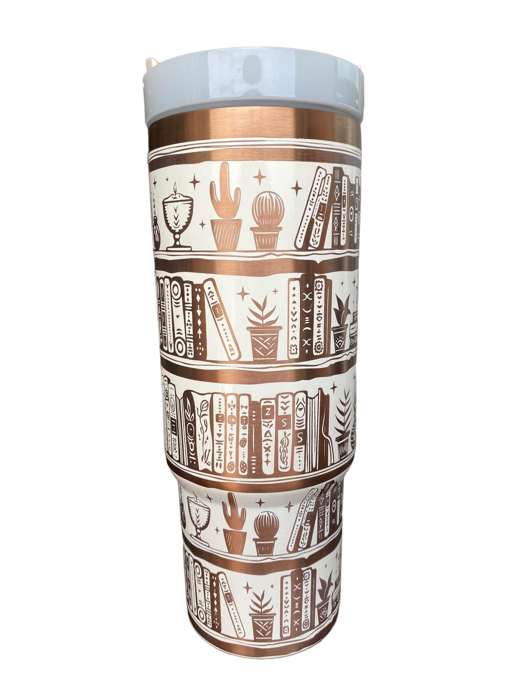 Bookshelf Tumbler - Just a Girl Who Loves Books Engraved Cup - Book Engraved Cup  - 40oz tumbler with handle - Reading Theme Tumbler