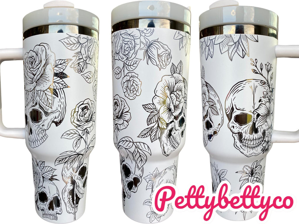 Skulls and Roses Engraved tumbler - Spooky Season Tumbler - Halloween Tumbler - 40oz Engraved Tumbler - Halloween Cup - Skeleton Tumbler