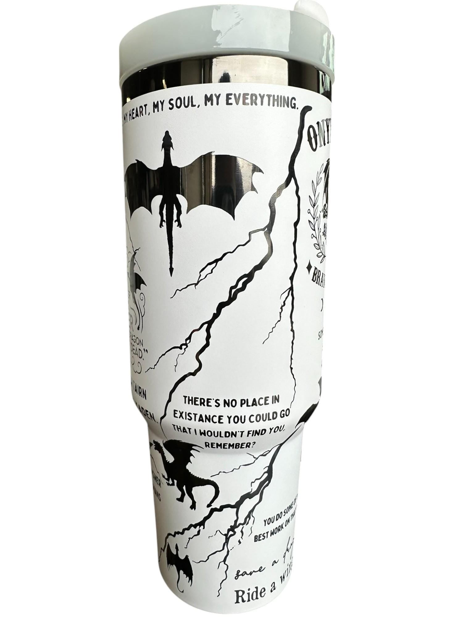 Brave the Dark Dragon Book Engraved Tumbler - In My Dragon Era - Booktok Cup - Custom Engraved Cup  - 40oz tumbler with handle -Book Theme
