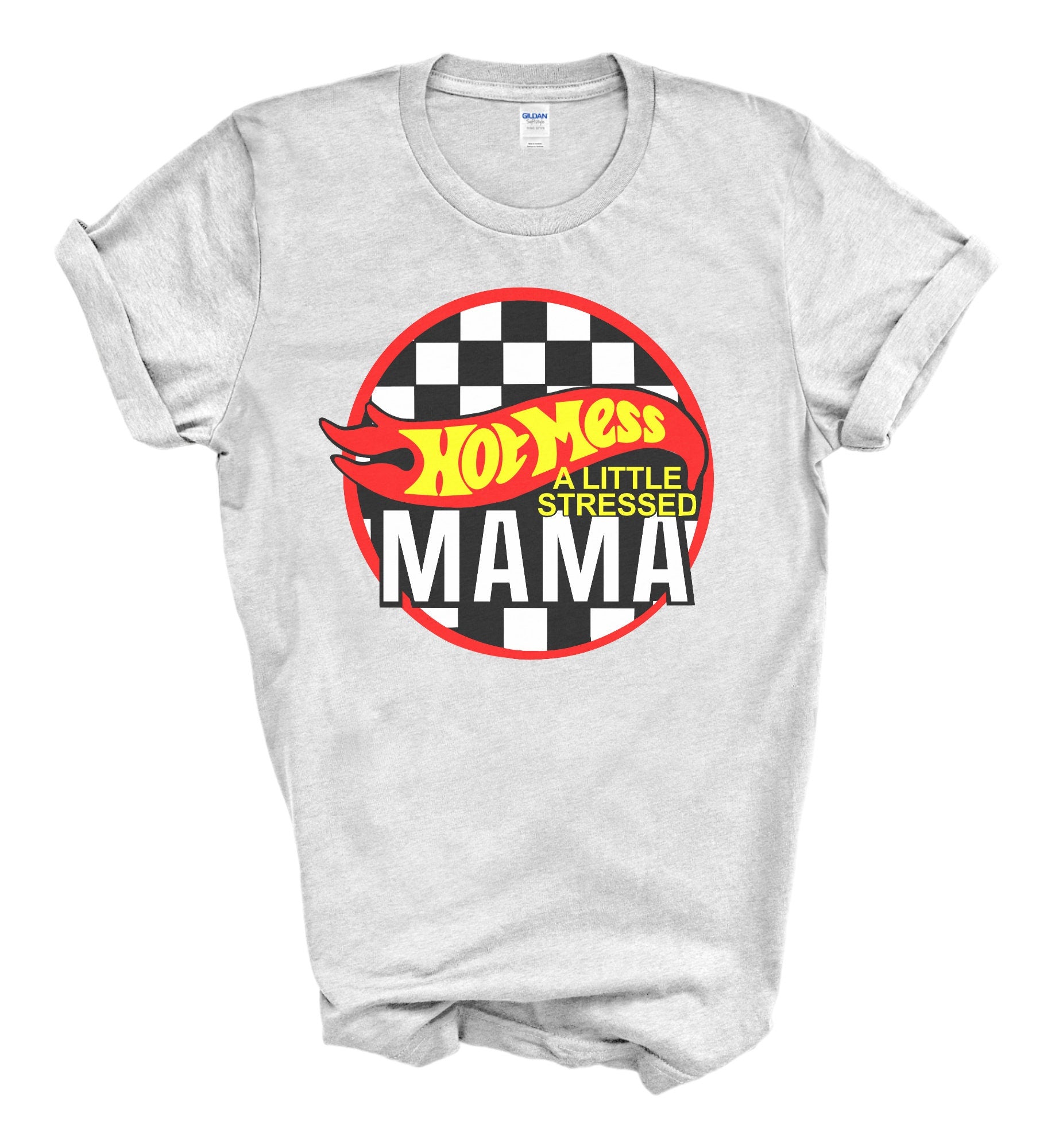 Hot Mess  Mama - Little Stressed Mom Shirt - Bleached Mom Shirt - Mom Shirt - Boy Mama - Motherhood Shirt - Race Car Mom Shirt