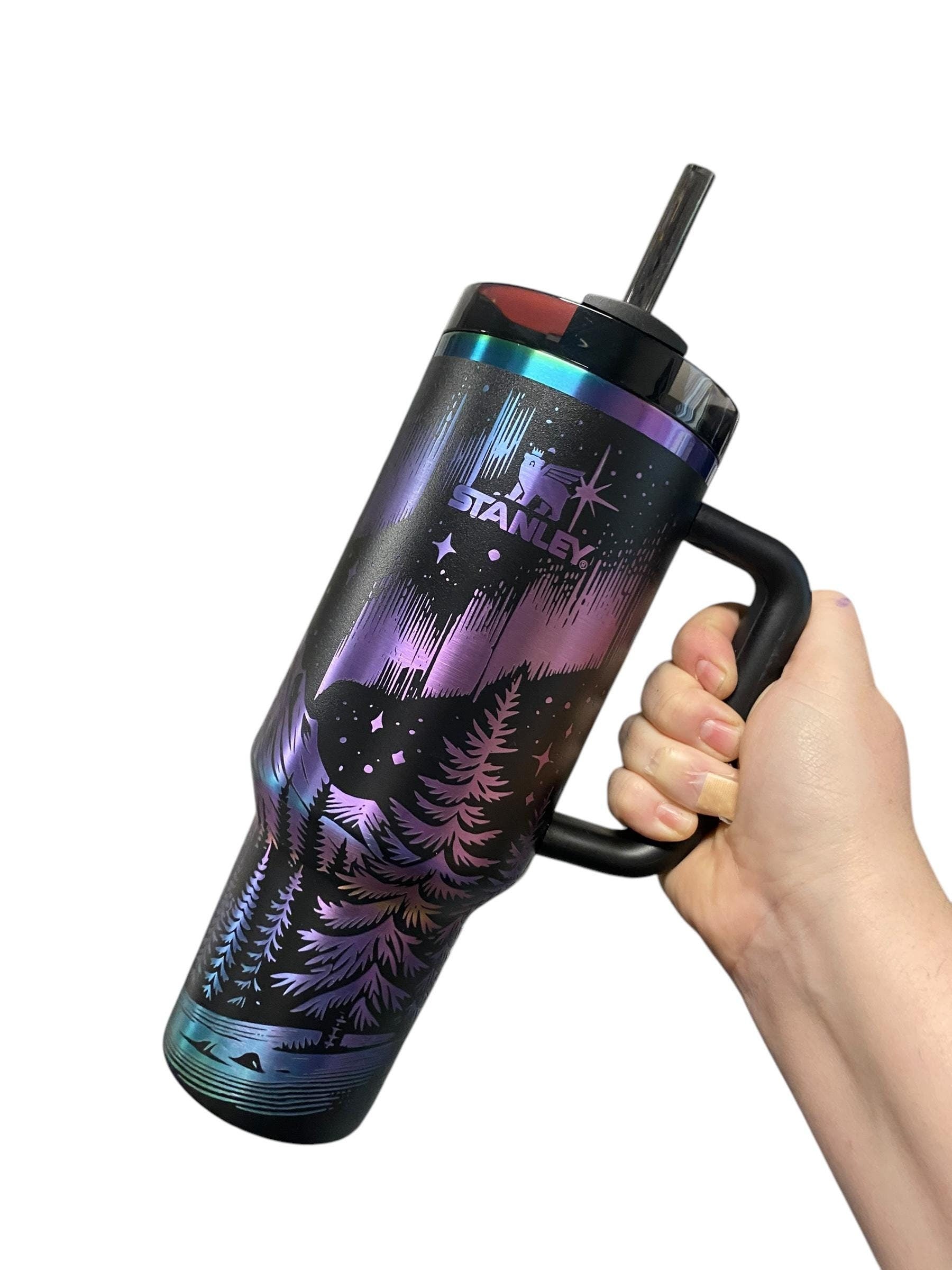 Northern Lights Stanley Chroma Tumbler - Northern Lights 40oz Iridescent Tumbler Mountain theme -Laser Engraved, Rainbow Plated - Multicolor