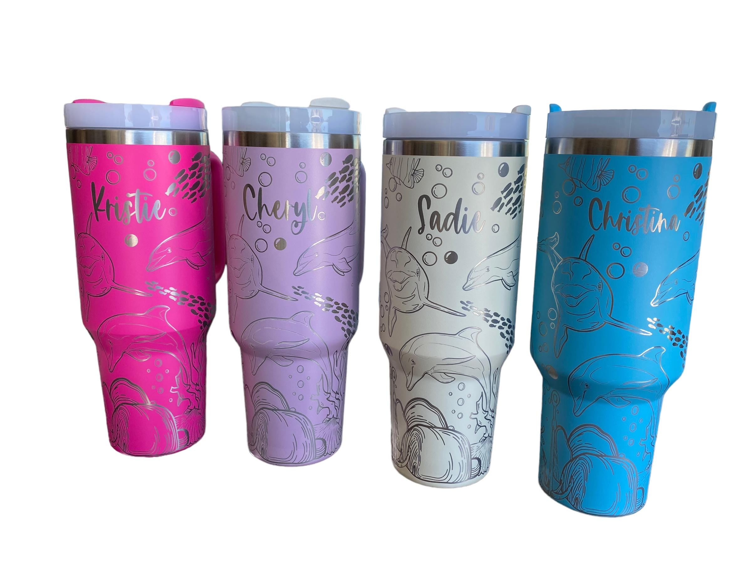 Dolphin Engraved Cup - Custom Engraved Cup  - 40oz tumbler with handle - Ocean Theme Tumbler