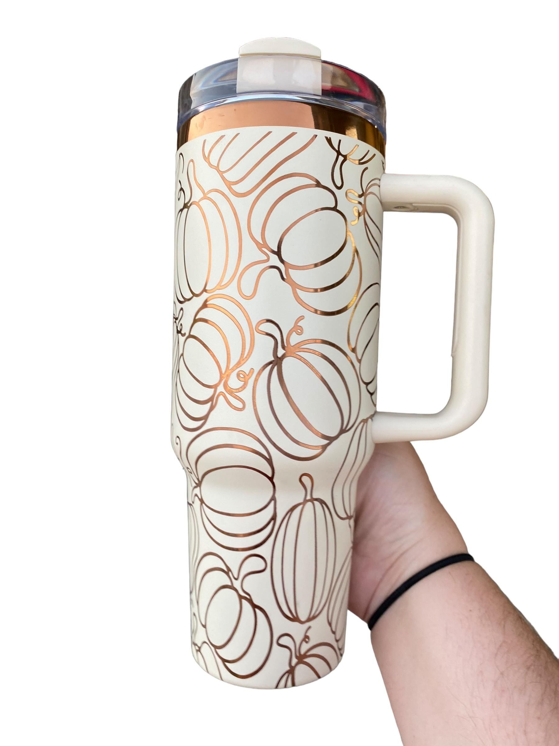Pumpkin Spice Tumbler - Pumpkin Burst Cup - Fall tumbler -Copper and Cream Fall Tumbler Cup - Engraved Fall Tumbler - Autumn Tumbler