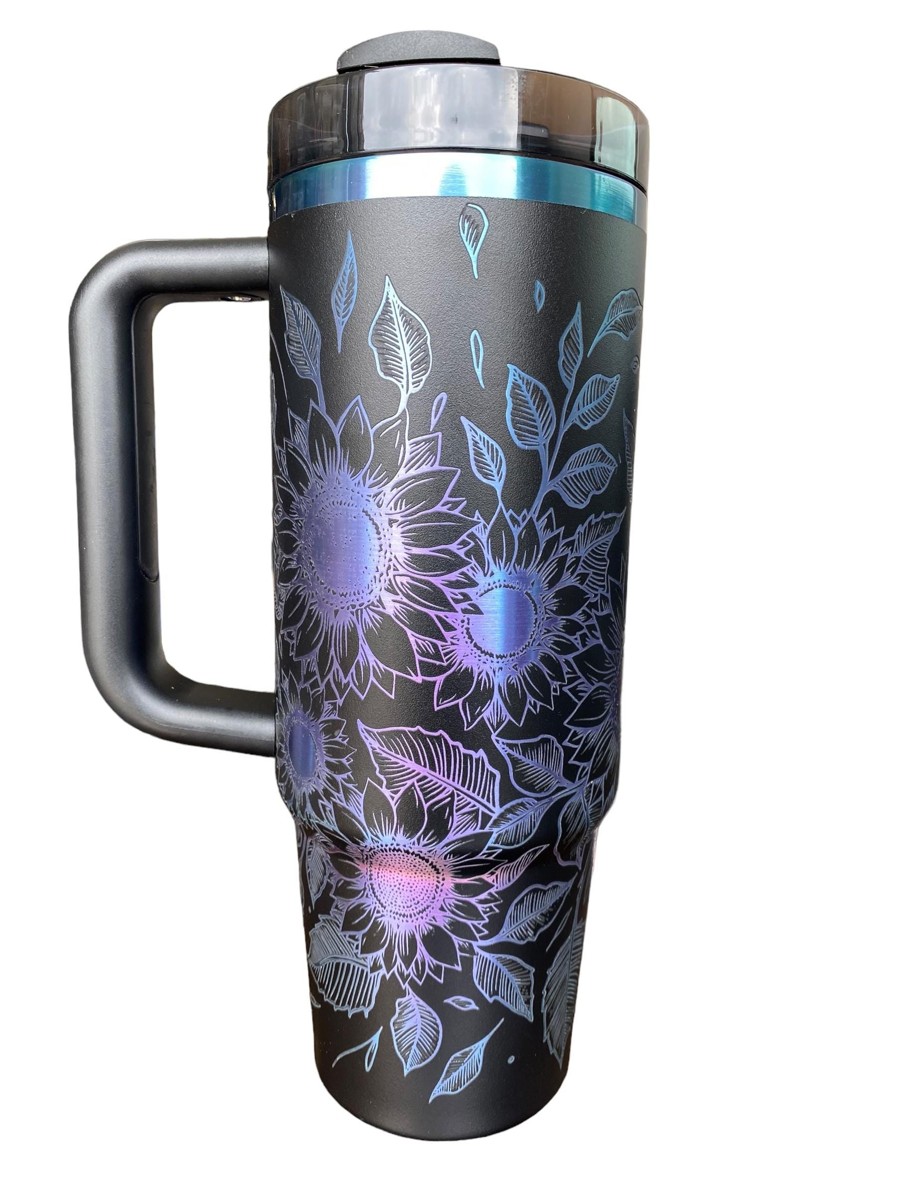 Sunflowers Engraved Tumbler  - engraved Country Tumbler - 40oz tumbler with handle - Custom Tumbler -  Floral Tumbler