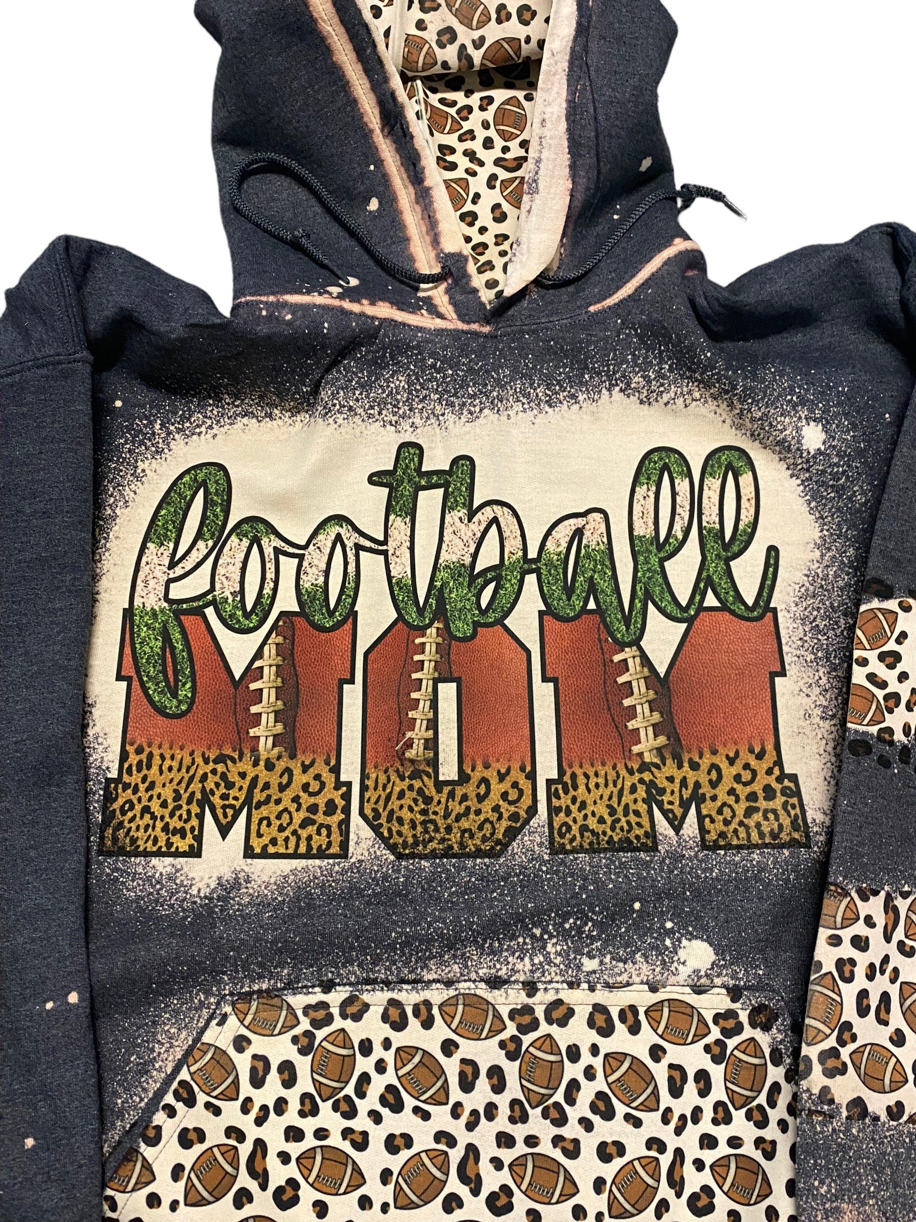 Football Mom Bleached Hoodie -Football Mom Sweatshirt - Bleached Hoodie - Custom Hoodie - Football Shirt Sweatshirt