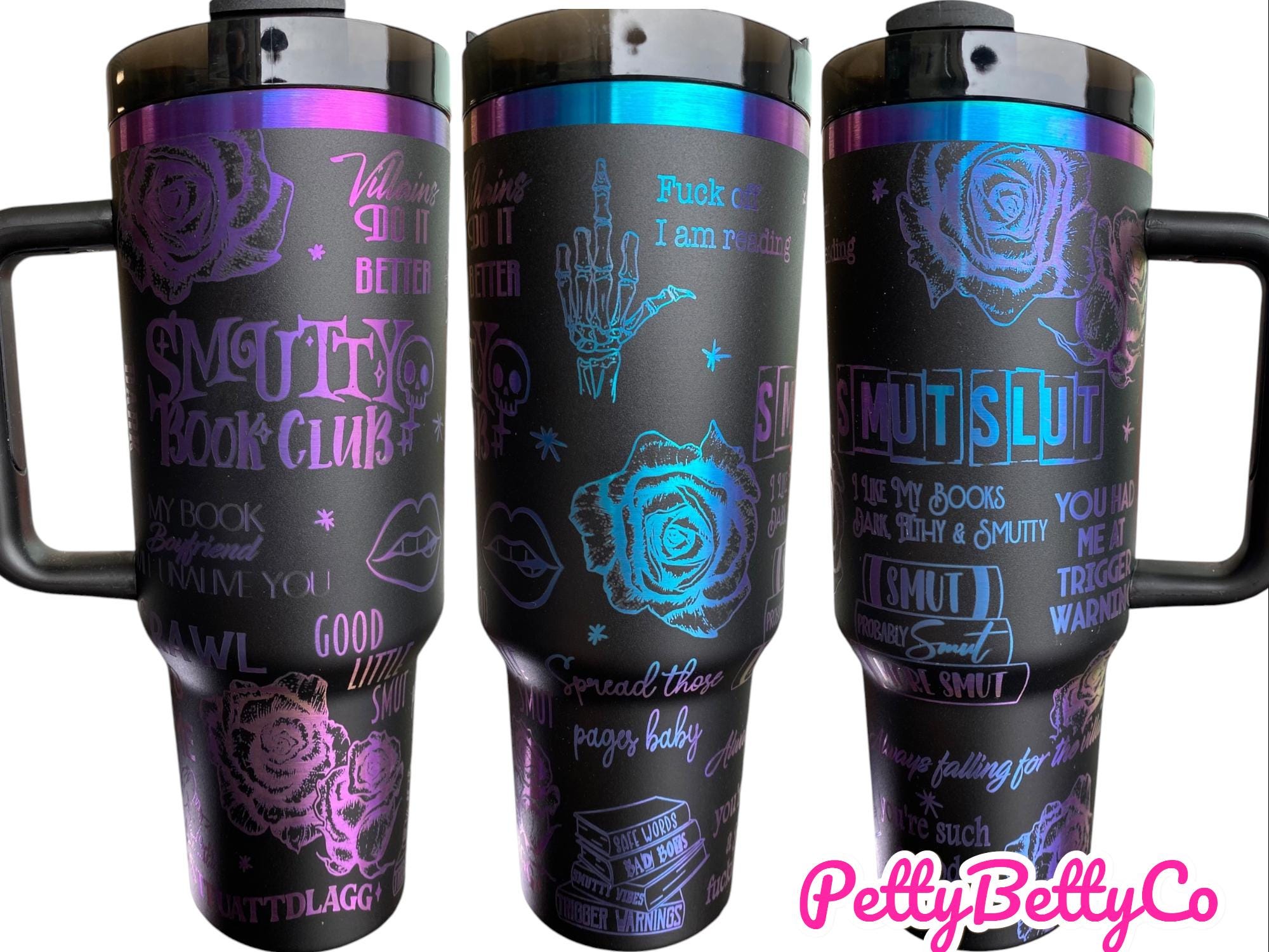 Smutty Book Club Tumbler -  Engraved Cup - Custom Engraved Cup  - 40oz tumbler with handle - Dark Romance Book Theme Tumbler