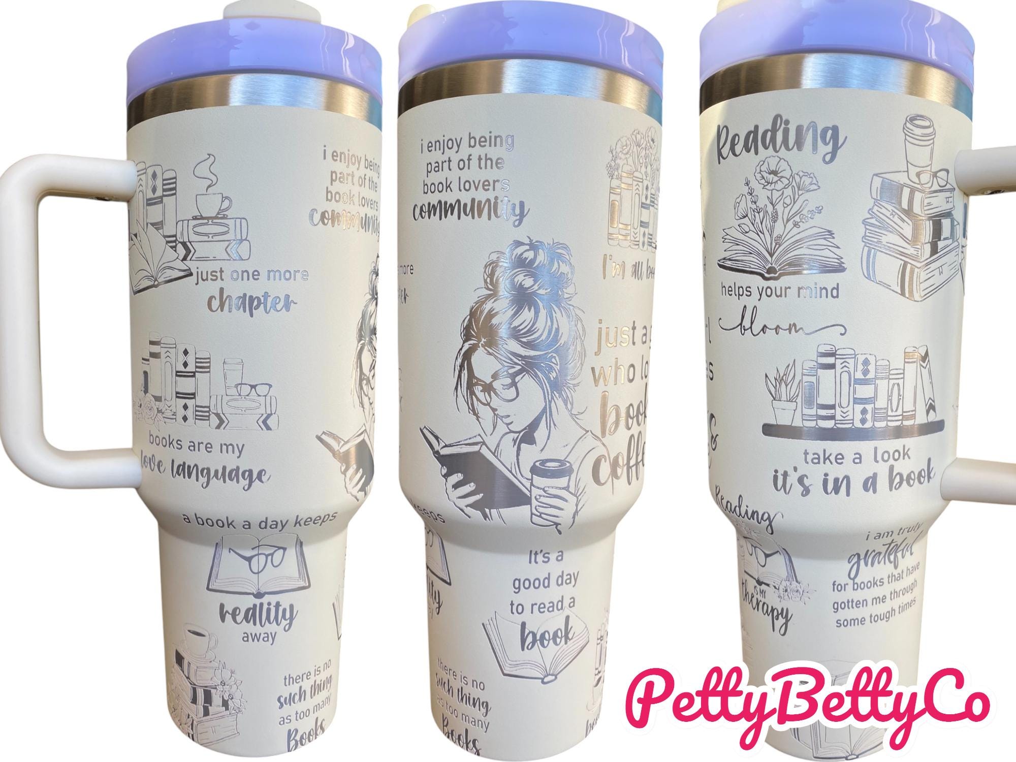 Just a Girl Who Loves Books Engraved Cup - Book Community Custom Engraved Cup  - 40oz tumbler with handle - Reading Theme Tumbler