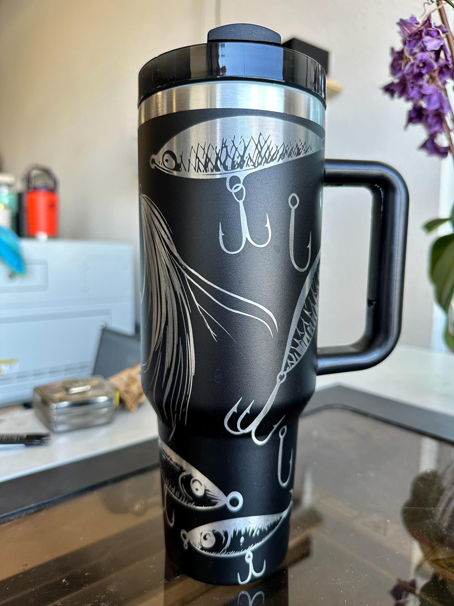 Fishing Tumbler Father's Day Gift, Personalized Fish Lure Cup for Dad, Custom 40oz Insulated Stainless Steel Fisherman Travel Mug