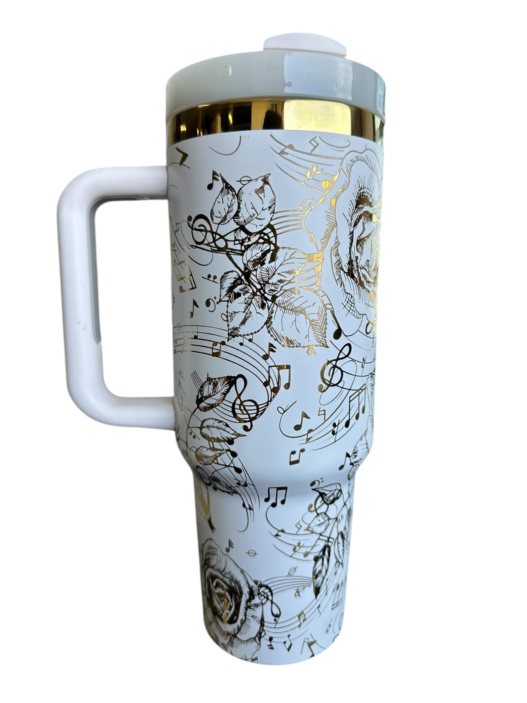 Music Tumbler - 40oz tumbler, Music Note Engraved Tumbler- Musician- Song Writer Pianist Floral tumbler, Flower tumbler, Custom 40oz tumbler