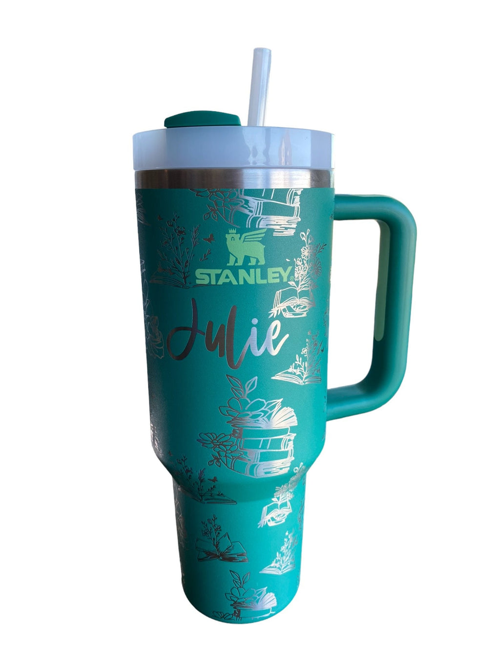Just One More Page Engraved Cup - Custom Engraved Cup  - 40oz tumbler with handle -  Reading Theme Tumbler - Gift for Reader
