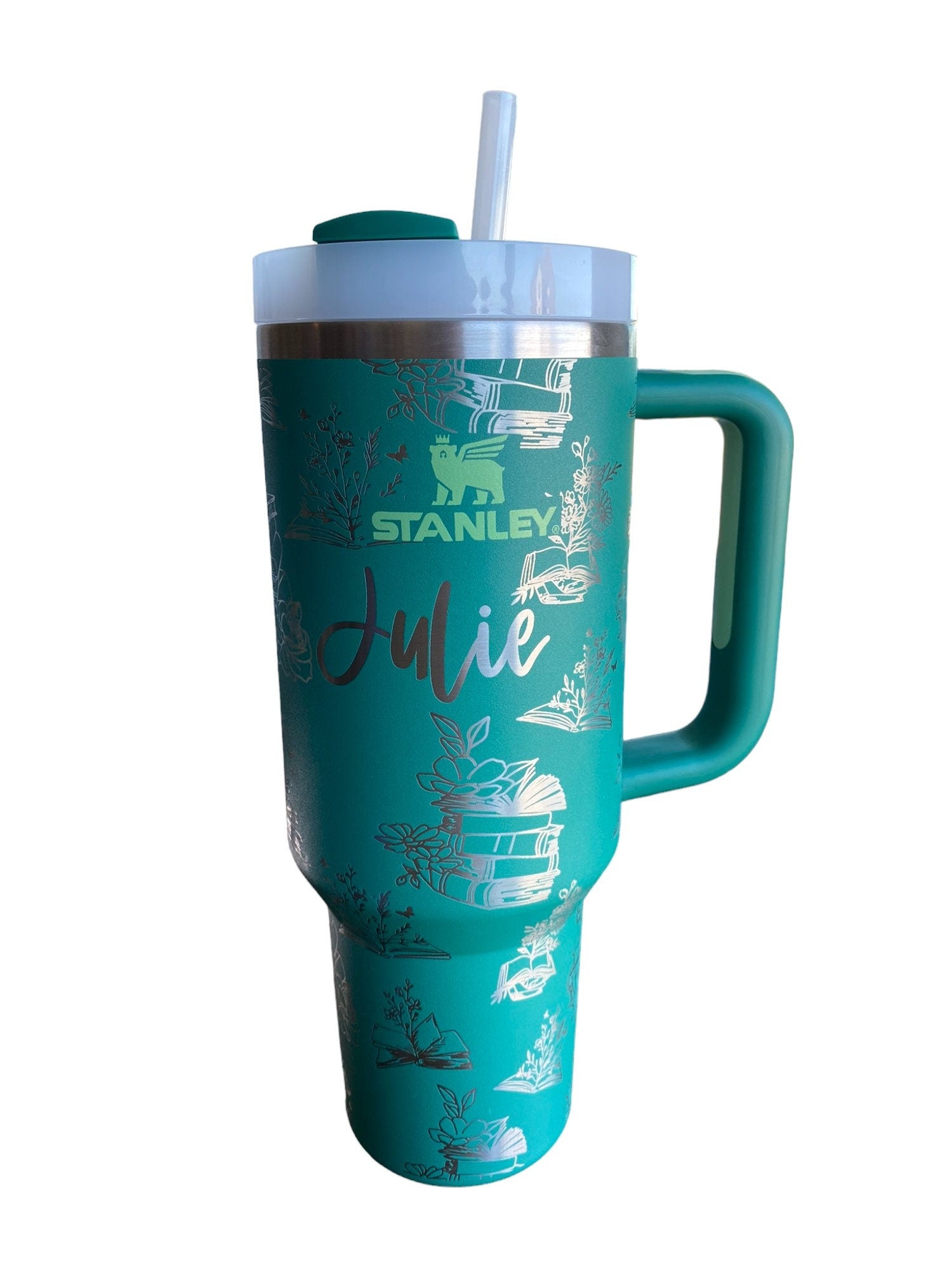 Just One More Page Engraved Cup - Custom Engraved Cup  - 40oz tumbler with handle -  Reading Theme Tumbler - Gift for Reader
