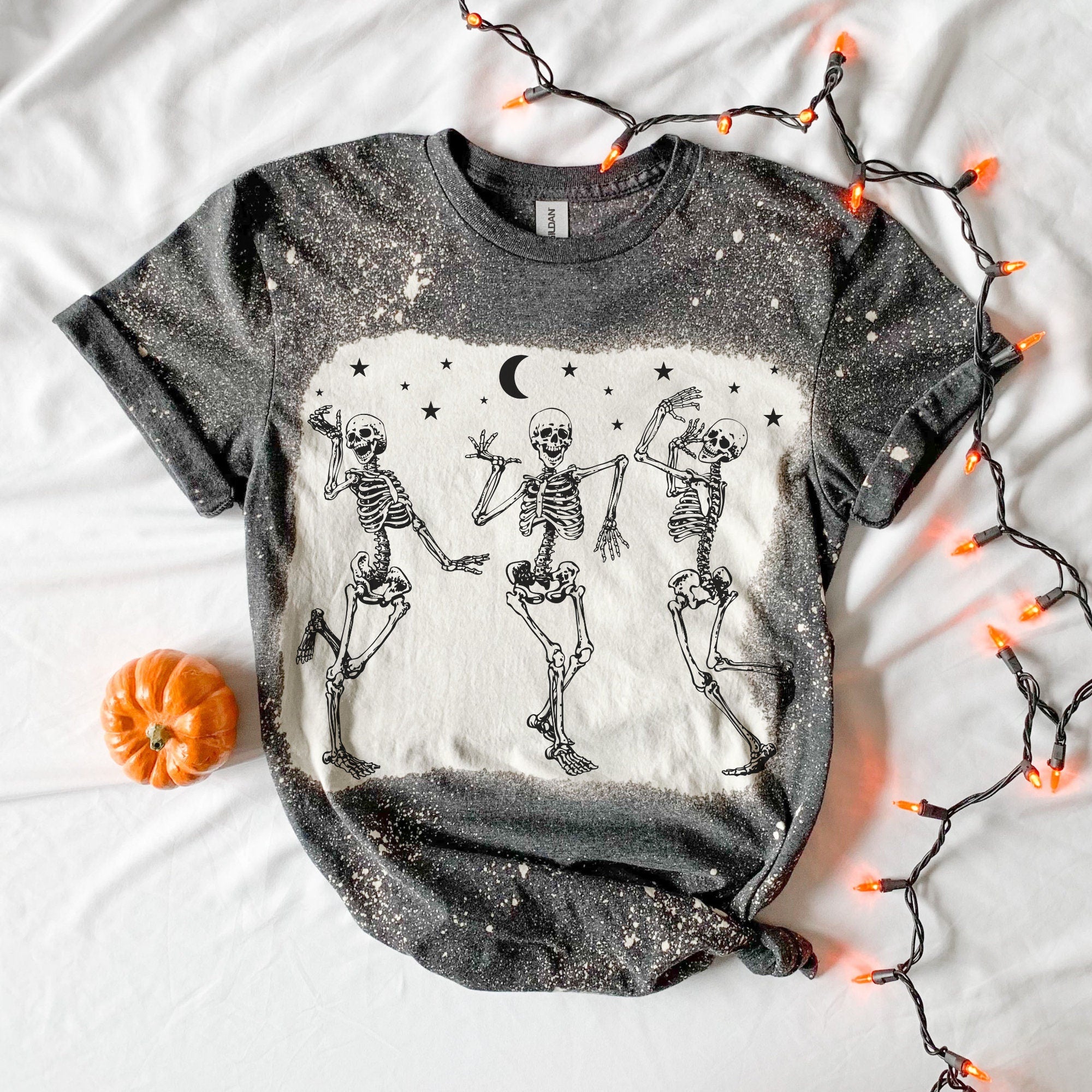 Dancing Skeletons Shirt - Halloween Skelli Shirt - Skeleton Shirt - Grim Reaper Shirt- bleached T-shirt - Fall shirt - Halloween shirt
